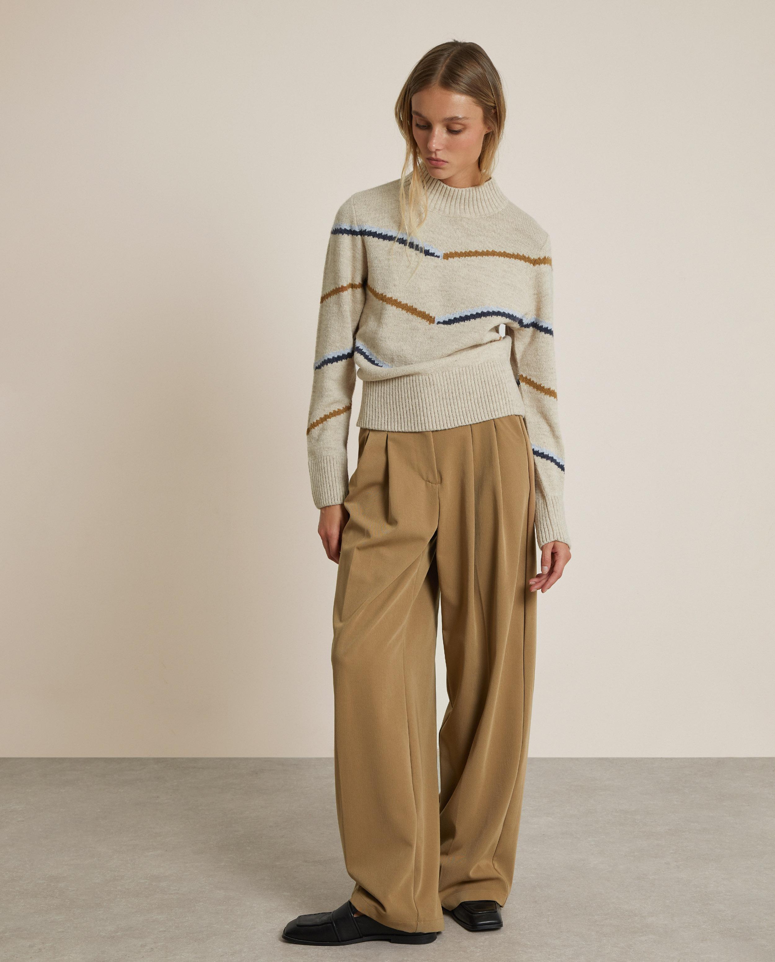 Jersey de mujer de punto con rayas bicolor - Trucco - Crudo Crudo-2