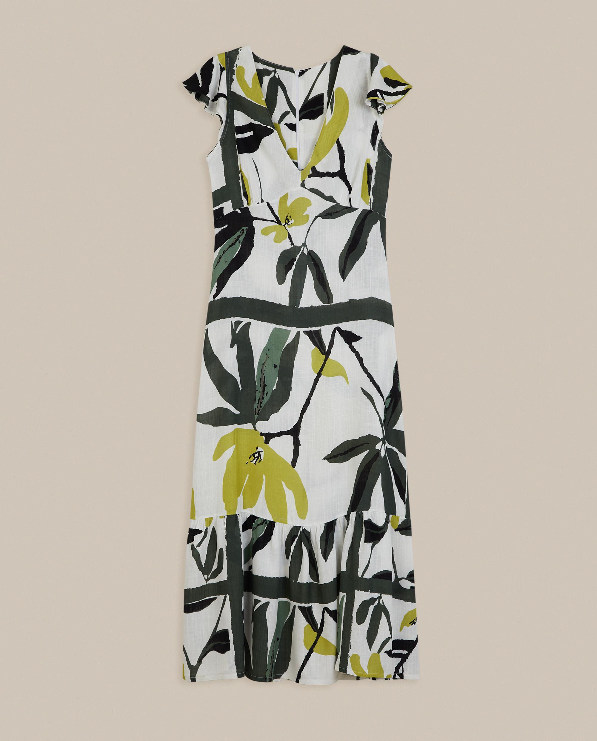 Vestido largo estampado con manga volante - Trucco - Blanco / Verde Blanco / Verde-4