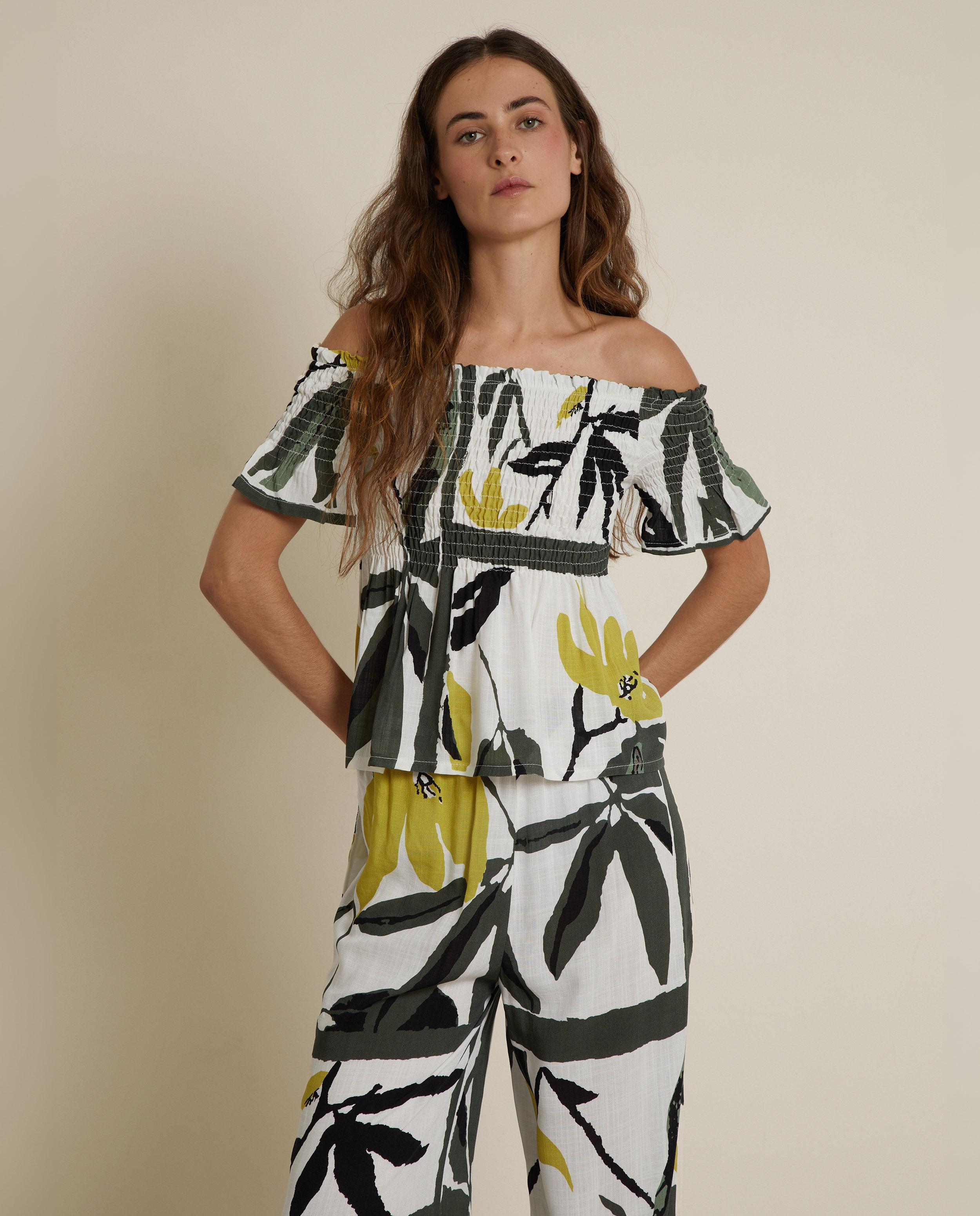 Imagen 0 de Top de mujer 100% lino estampado Blanco / Verde