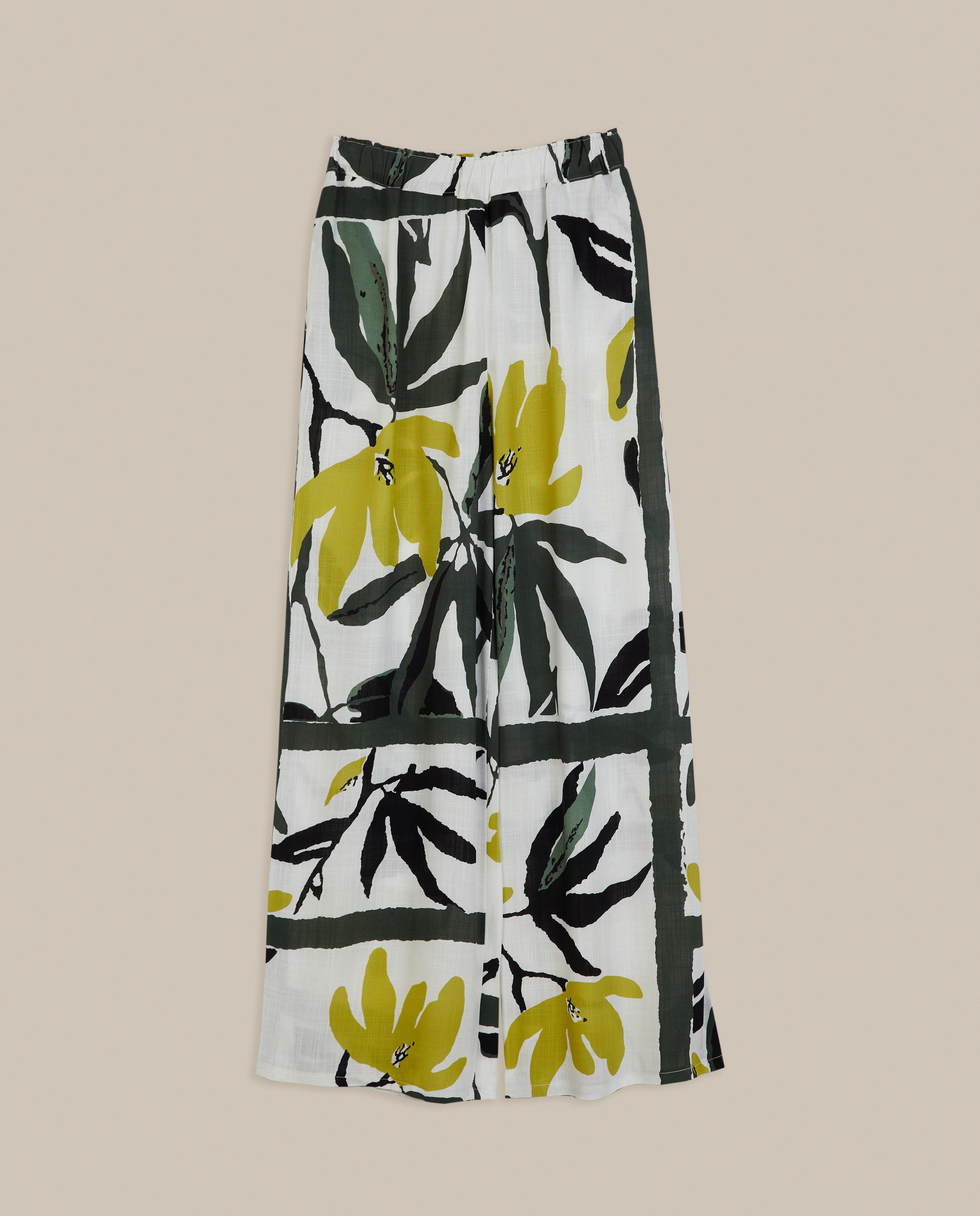Pantalón ancho de mujer estampado - Trucco - Blanco / Verde Blanco / Verde-4