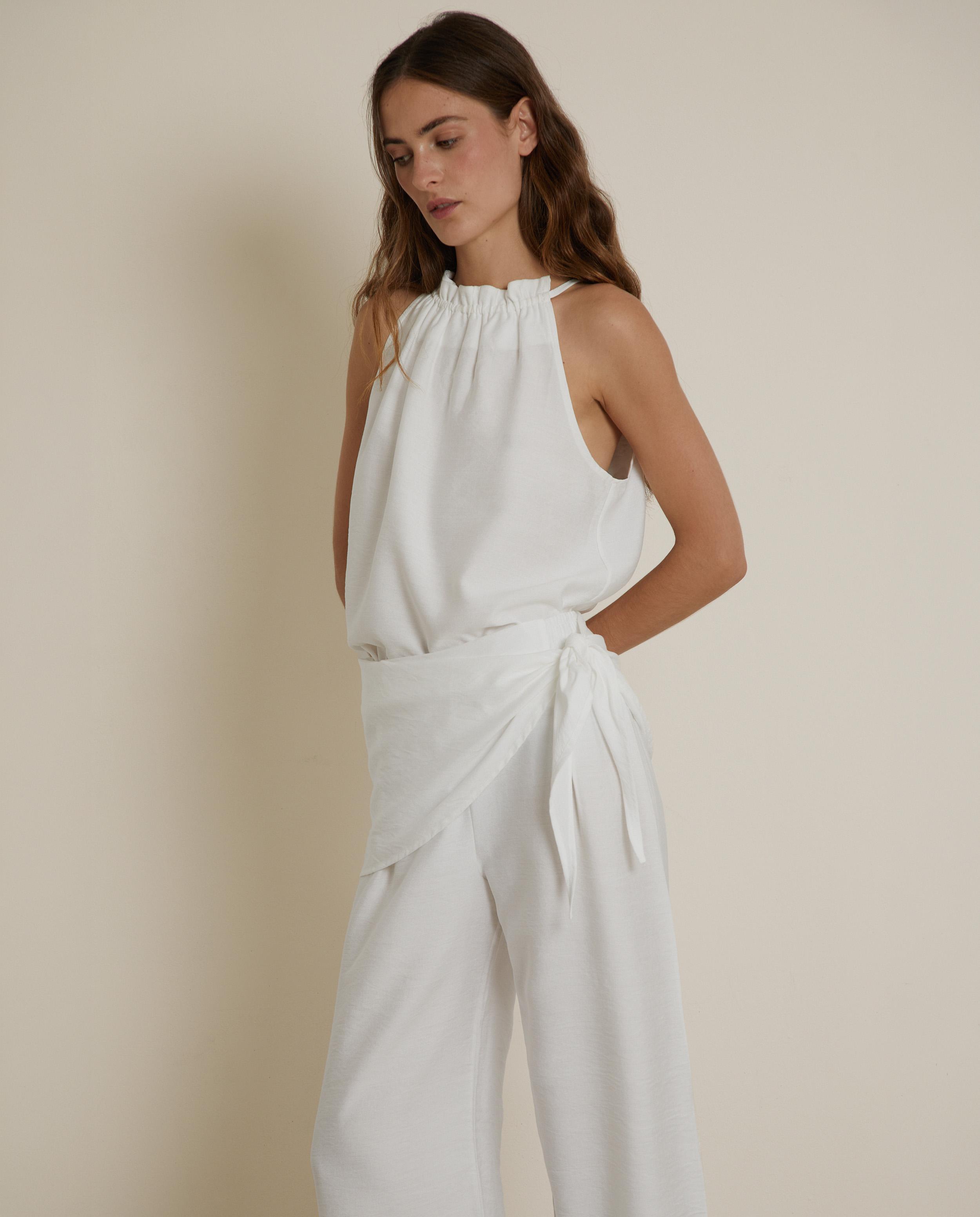 Top de mujer con cuello halter fruncido - Trucco - Blanco Blanco-2