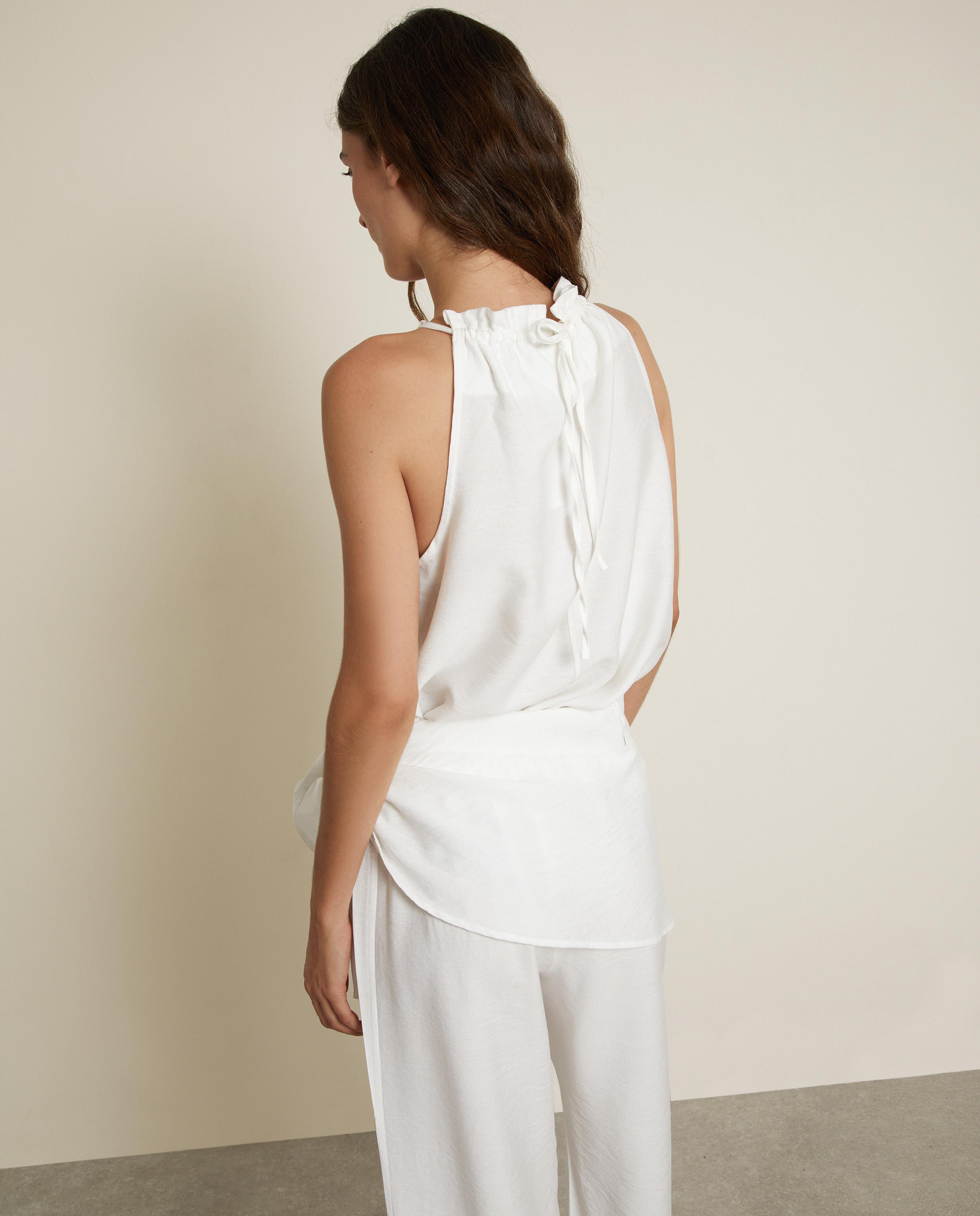 Top de mujer con cuello halter fruncido - Trucco - Blanco Blanco-3