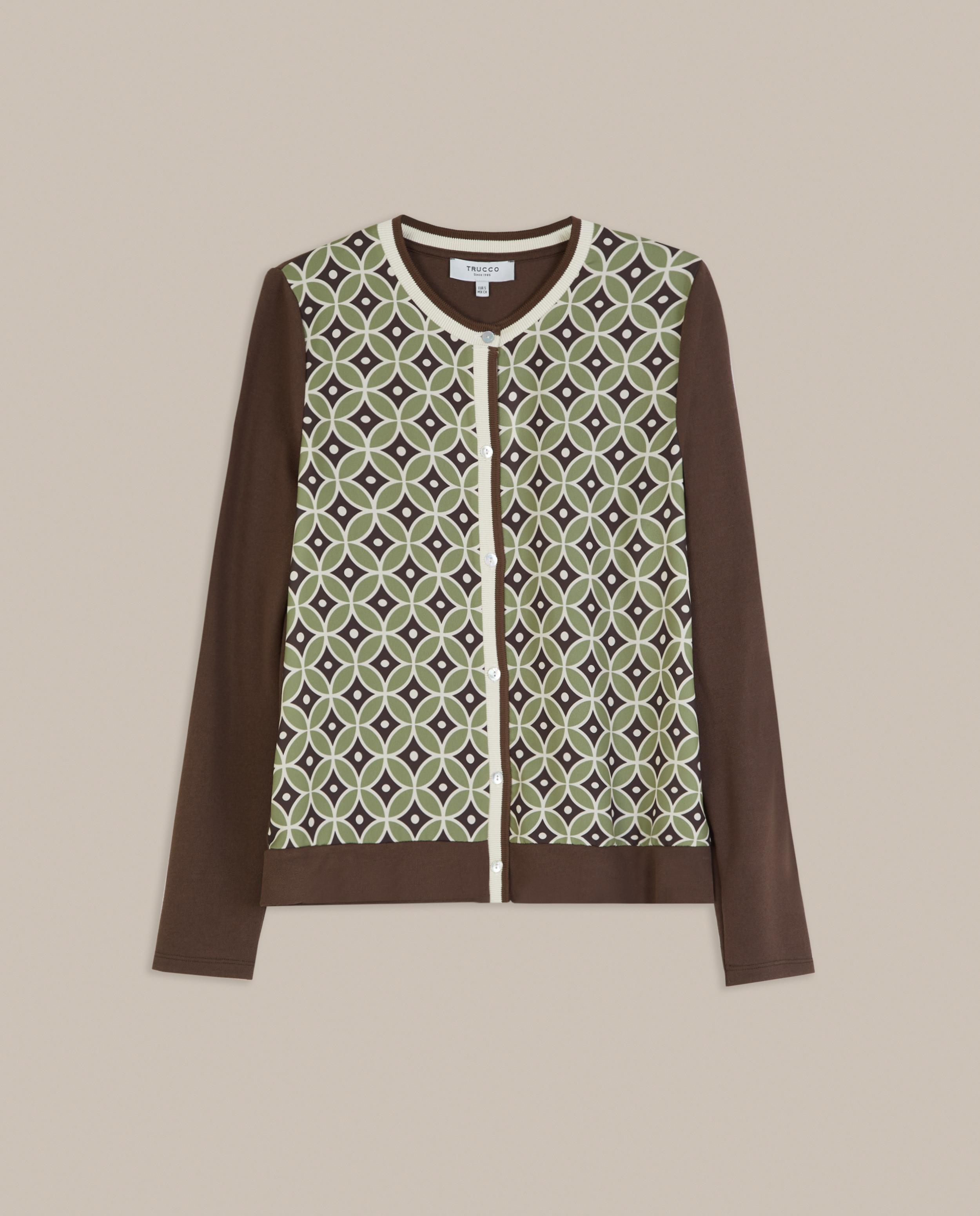 Cárdigan de mujer de punto con estampado geométrico - Trucco - Verde-Marrón Verde-Marrón-4