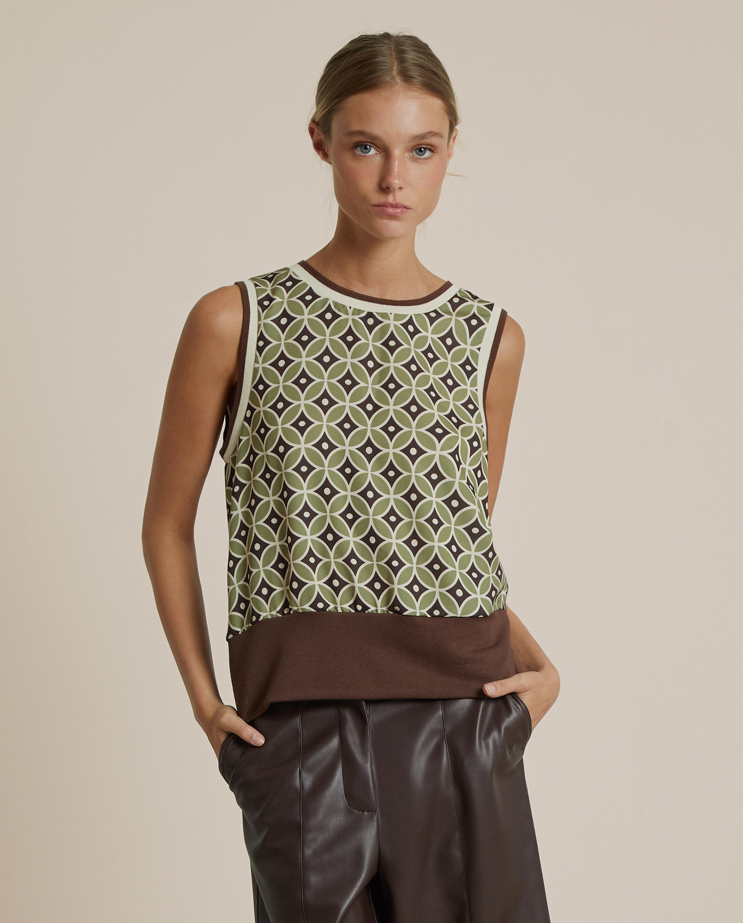 Camiseta de mujer estamapada sin mangas - Trucco - Verde-Marrón Verde-Marrón-1