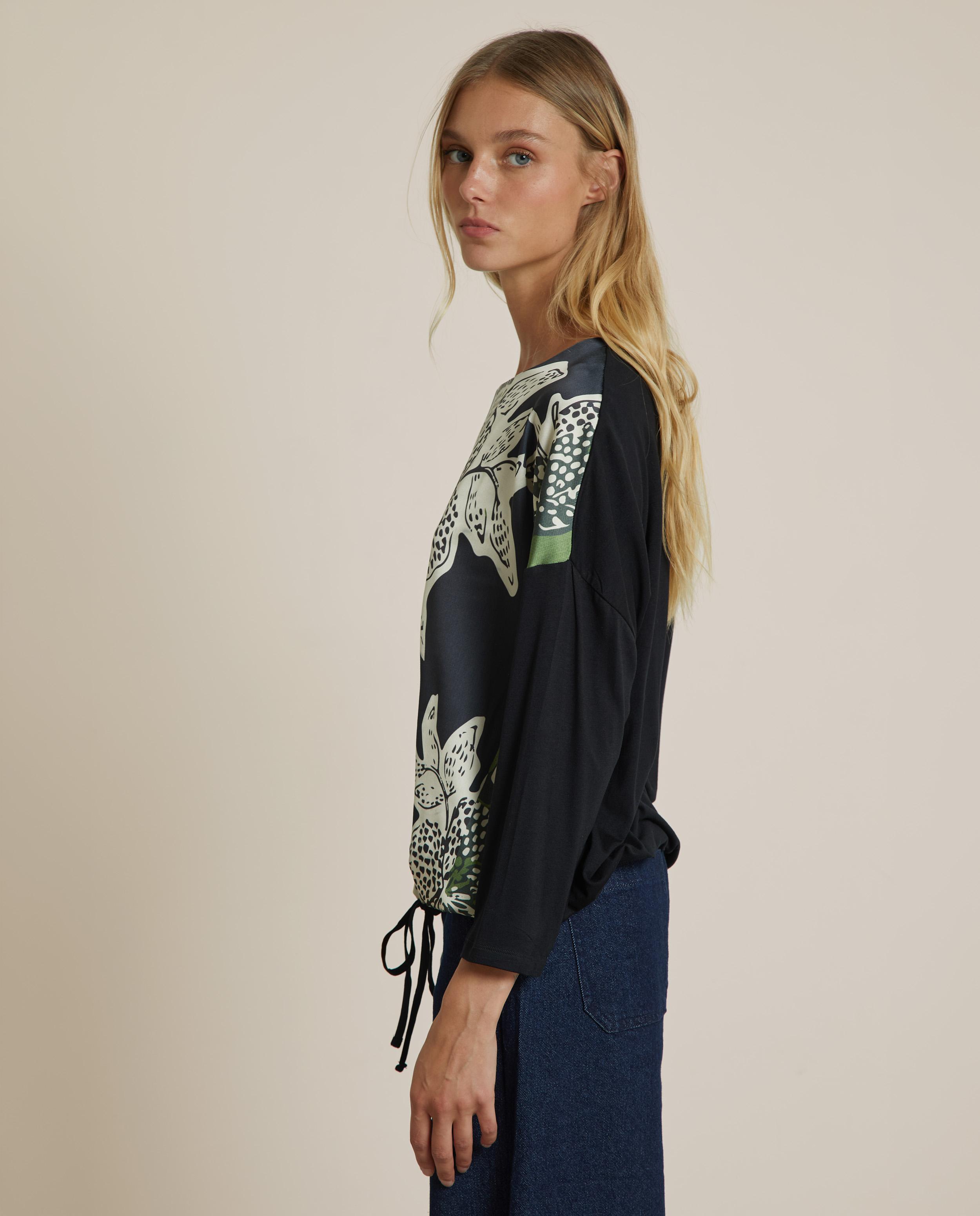 Camiseta de mujer estampada con goma en el bajo - Trucco - Azul / Blanco Azul / Blanco-2