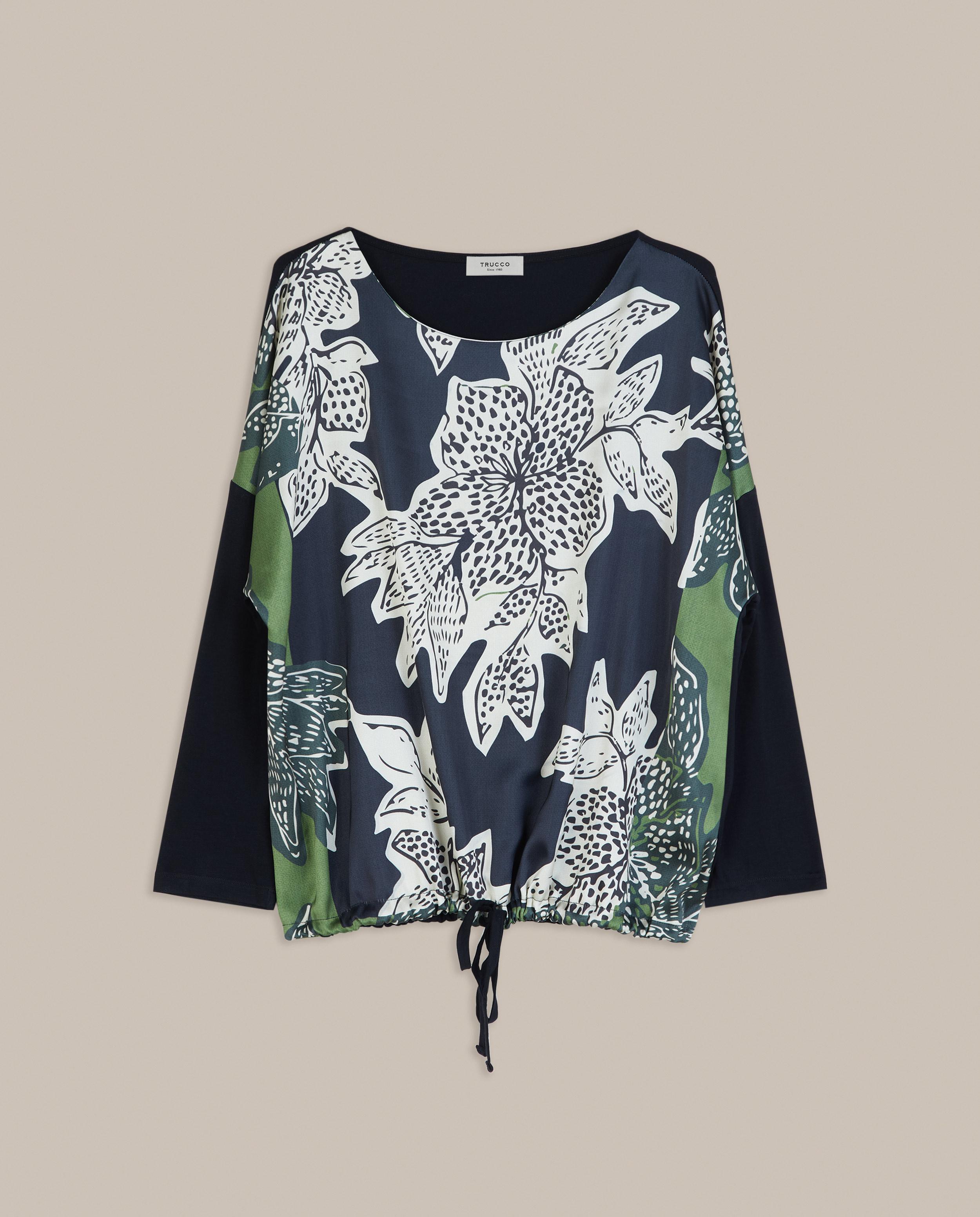 Camiseta de mujer estampada con goma en el bajo - Trucco - Azul / Blanco Azul / Blanco-4