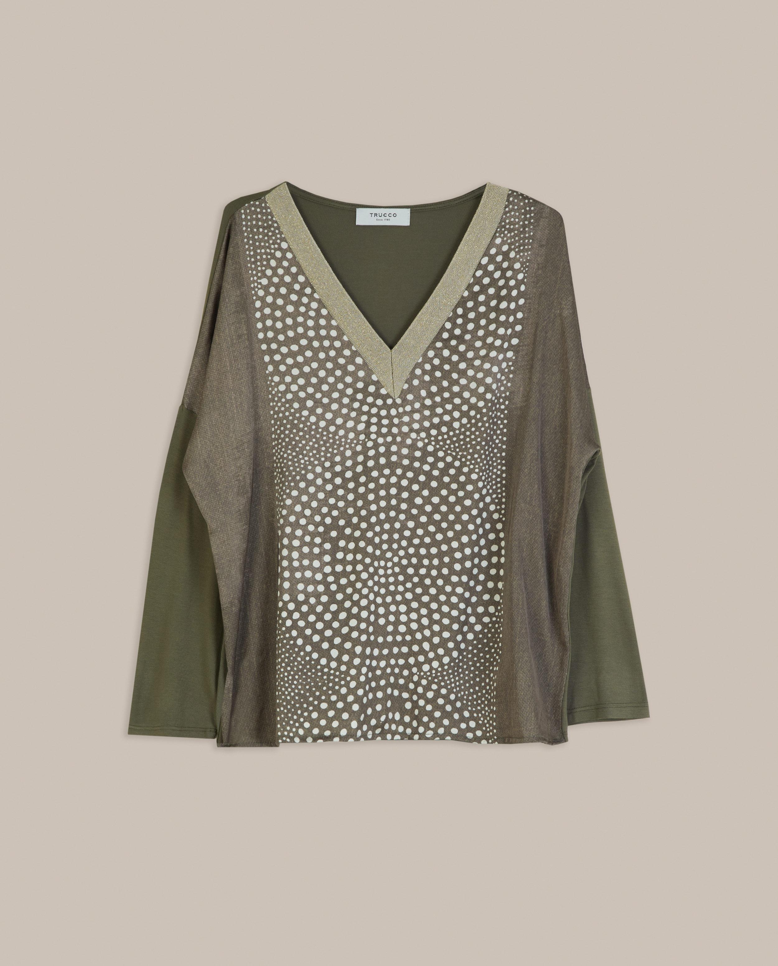 Camiseta de mujer estampada con cuello pico - Trucco - Verde pardo Verde pardo-4