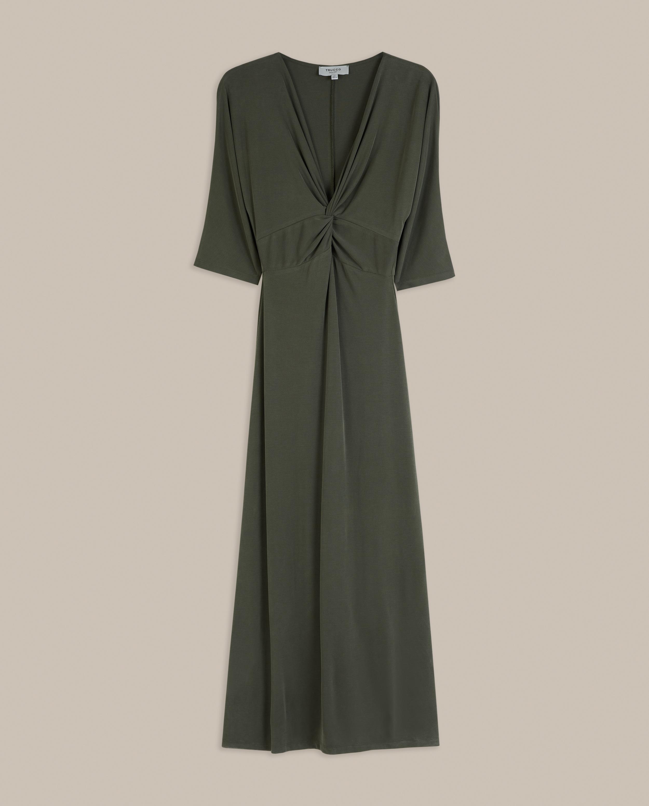 Vestido largo de manga francesa y escote en pico - Trucco - Verde pardo Verde pardo-4