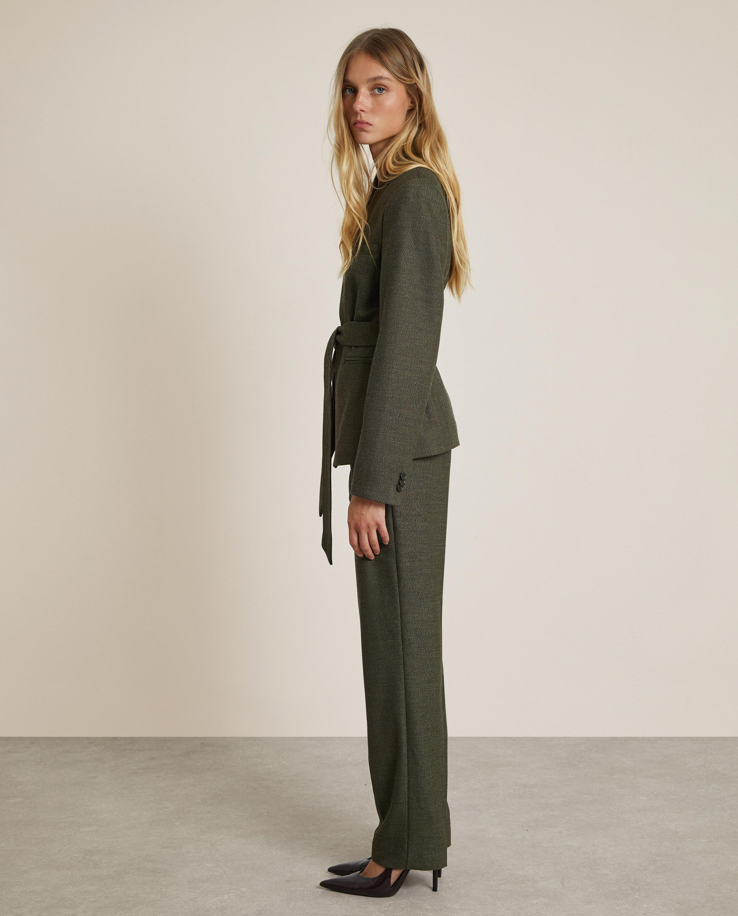 Pantalón de vestir de mujer rectos de espiga - Trucco - Verde pardo Verde pardo-2