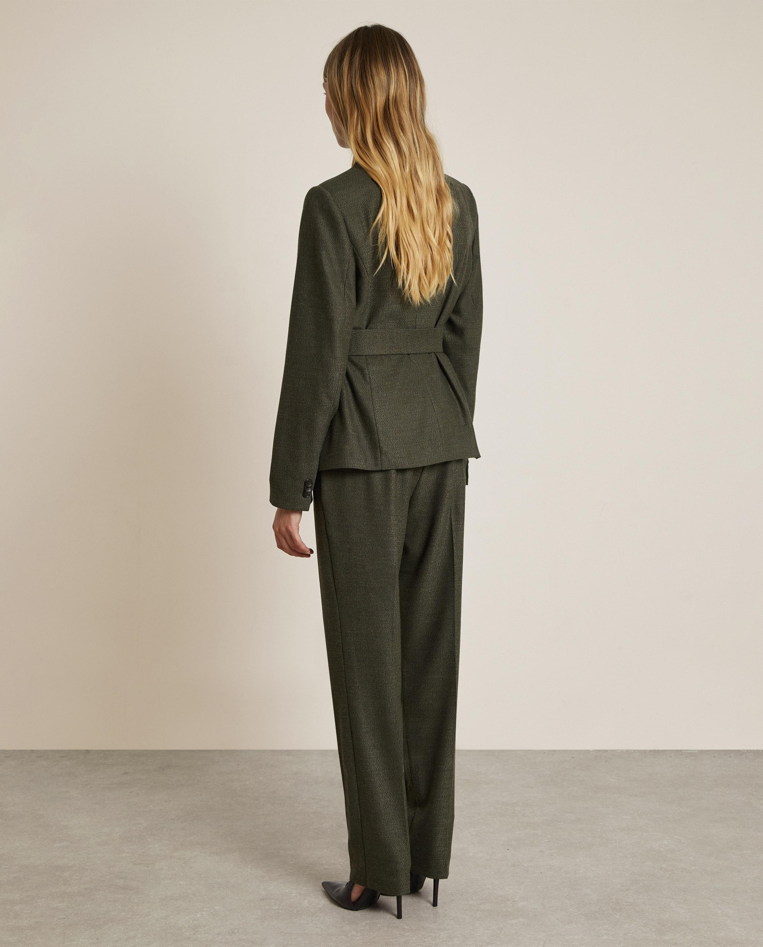 Pantalón de vestir de mujer rectos de espiga - Trucco - Verde pardo Verde pardo-3