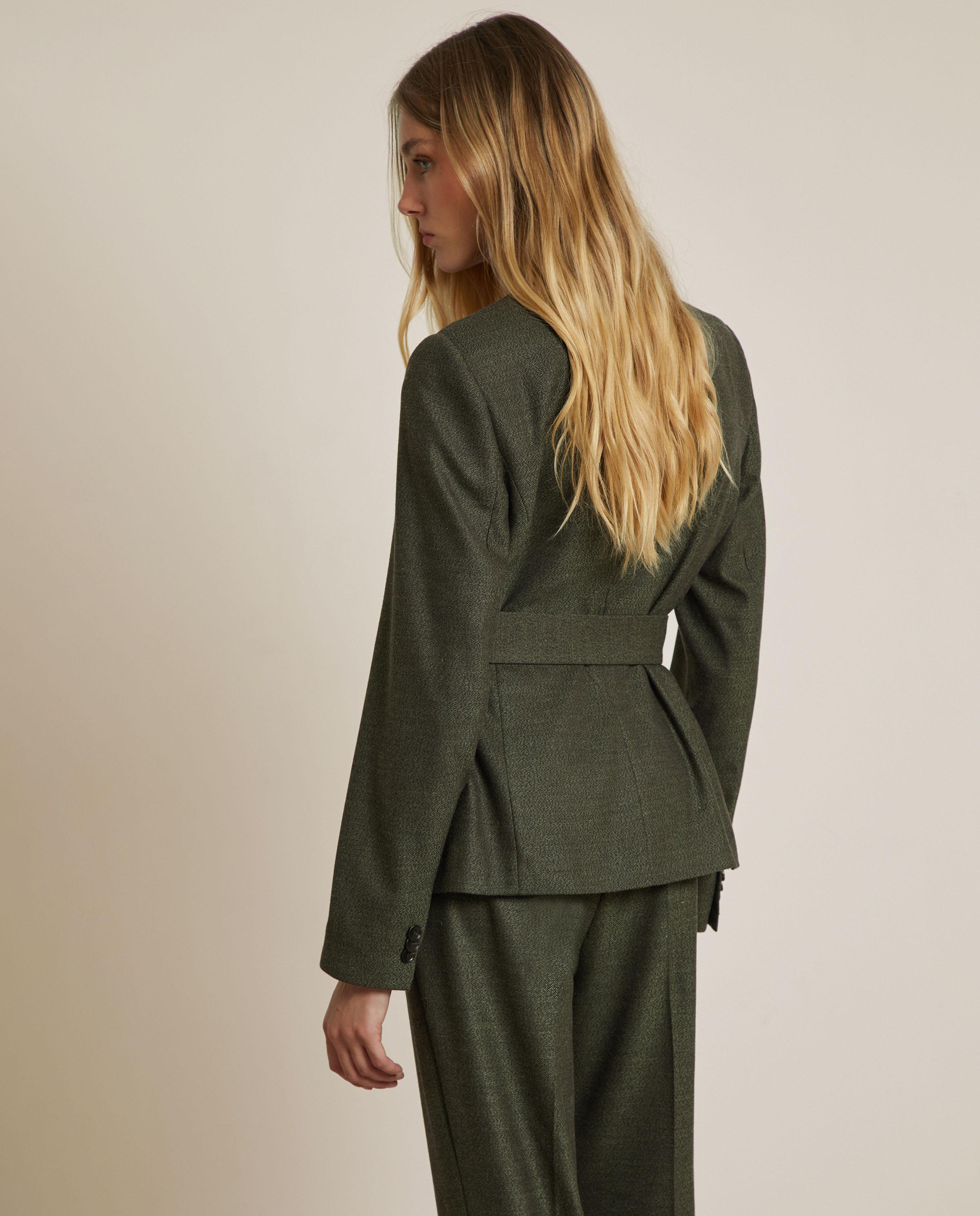 Chaqueta de mujer de traje con cinturón - Trucco - Verde pardo Verde pardo-2
