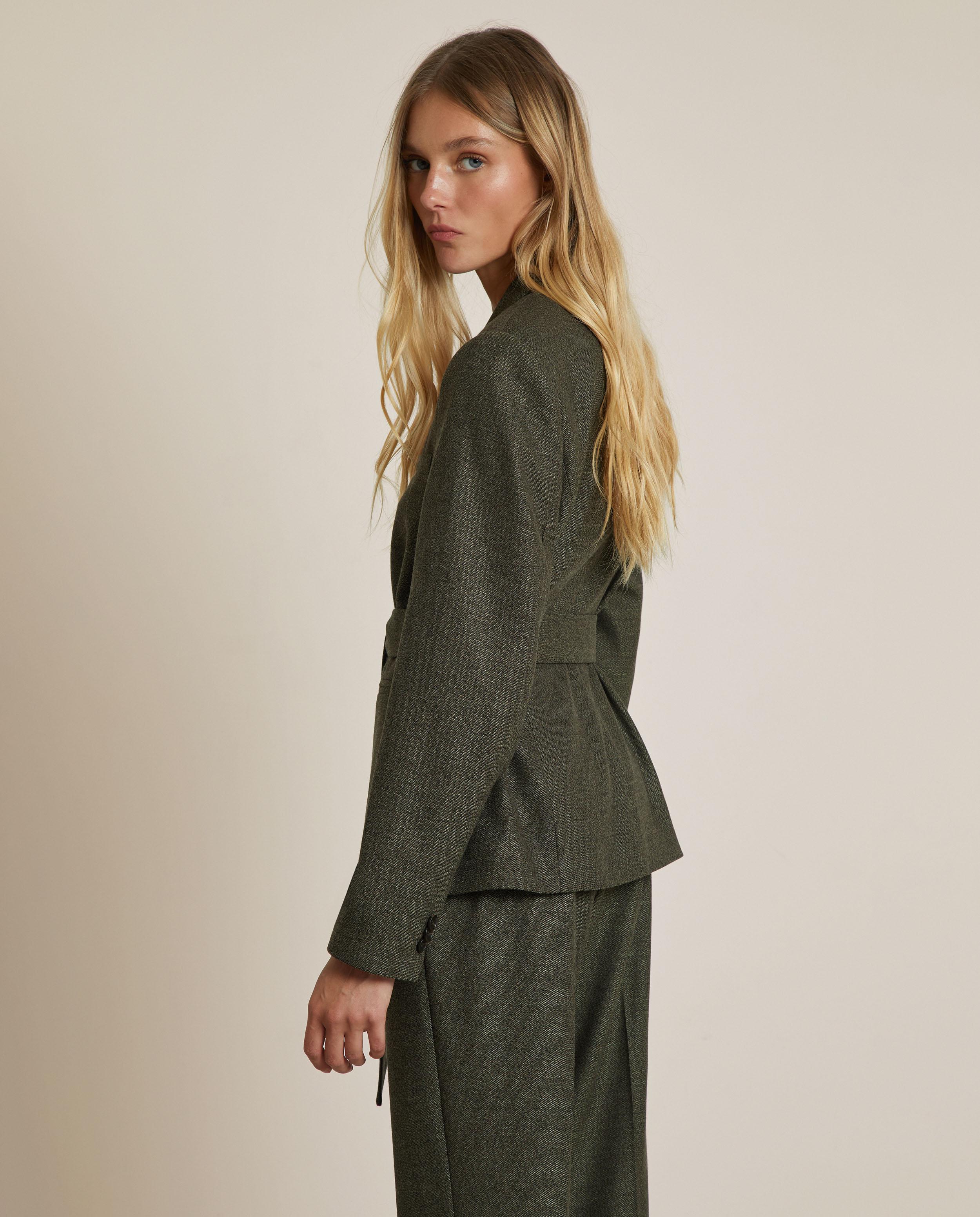 Chaqueta de mujer de traje con cinturón - Trucco - Verde pardo Verde pardo-3
