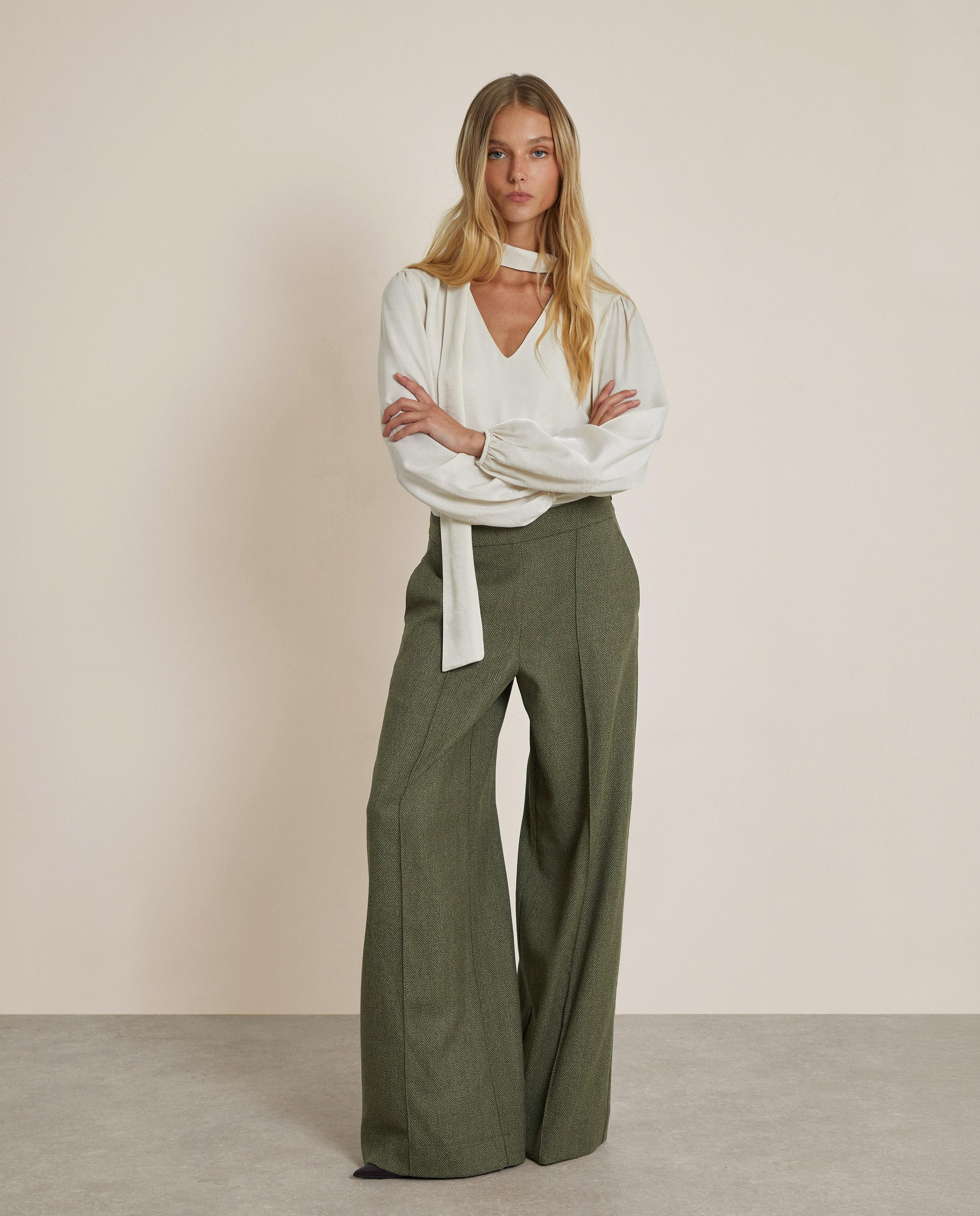 Imagen 0 de Pantalón ancho de mujer estilo palazzo de espiga Verde oscuro