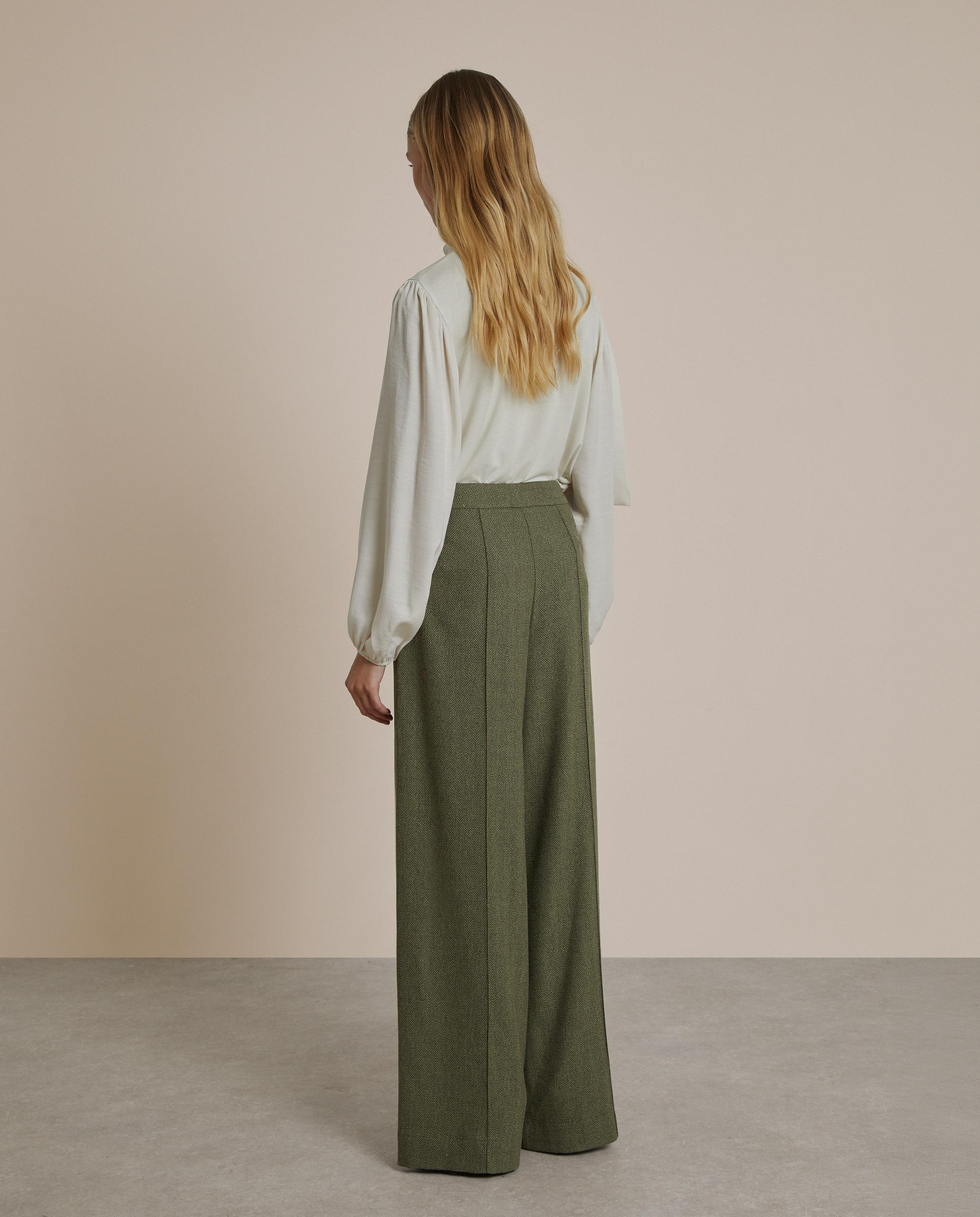 Pantalón ancho de mujer estilo palazzo de espiga - Trucco - Verde oscuro Verde oscuro-2