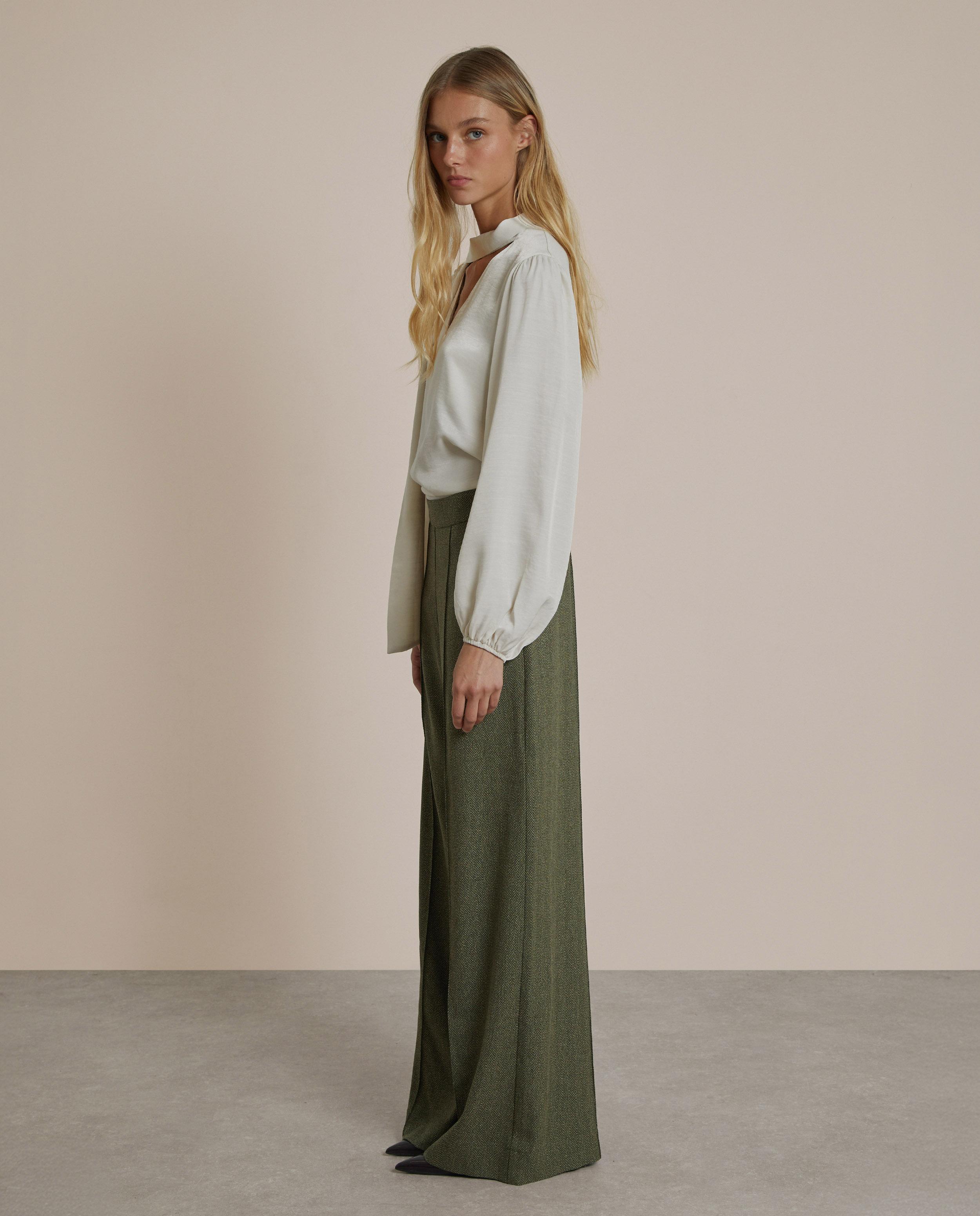 Pantalón ancho de mujer estilo palazzo de espiga - Trucco - Verde oscuro Verde oscuro-3