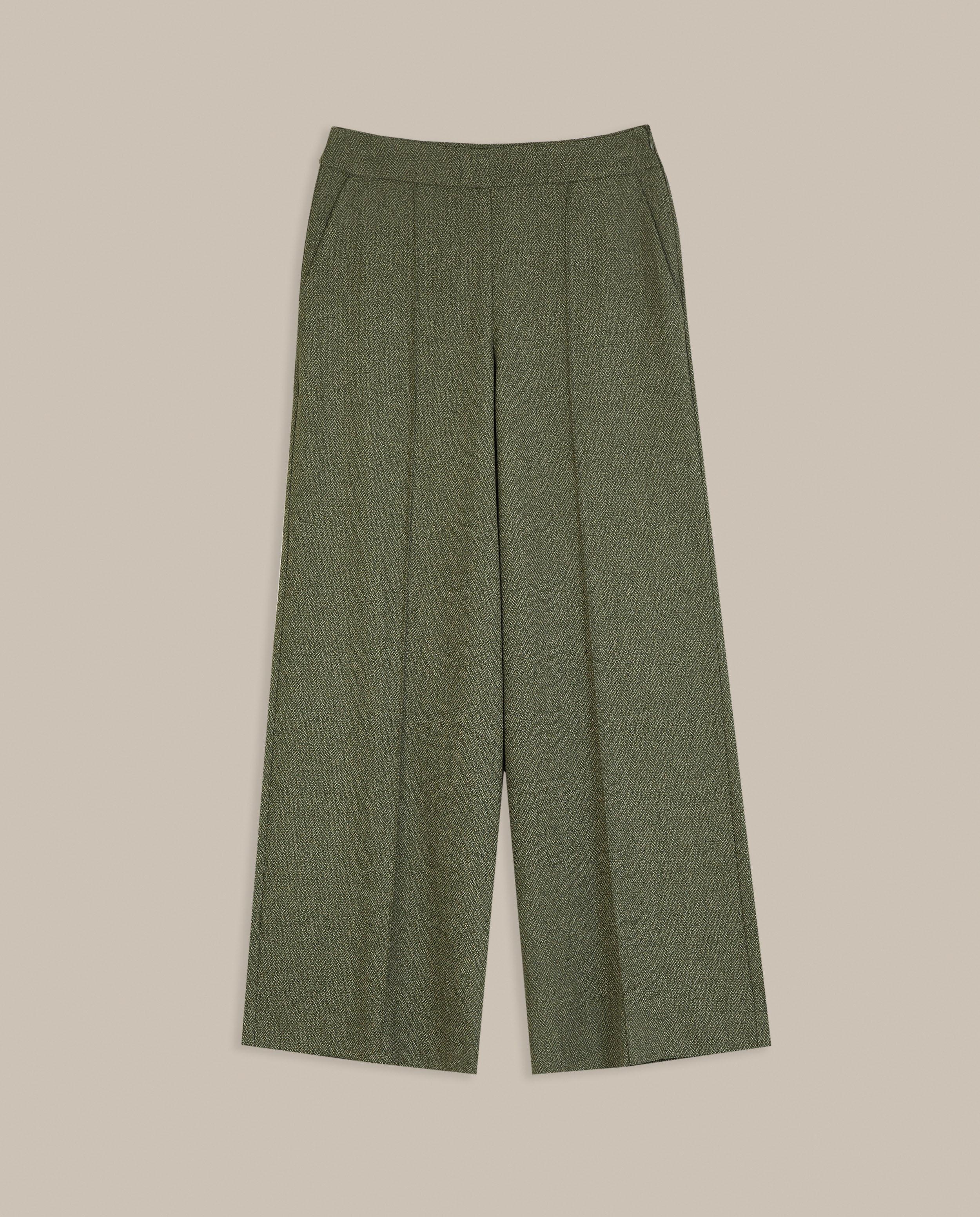 Pantalón ancho de mujer estilo palazzo de espiga - Trucco - Verde oscuro Verde oscuro-4