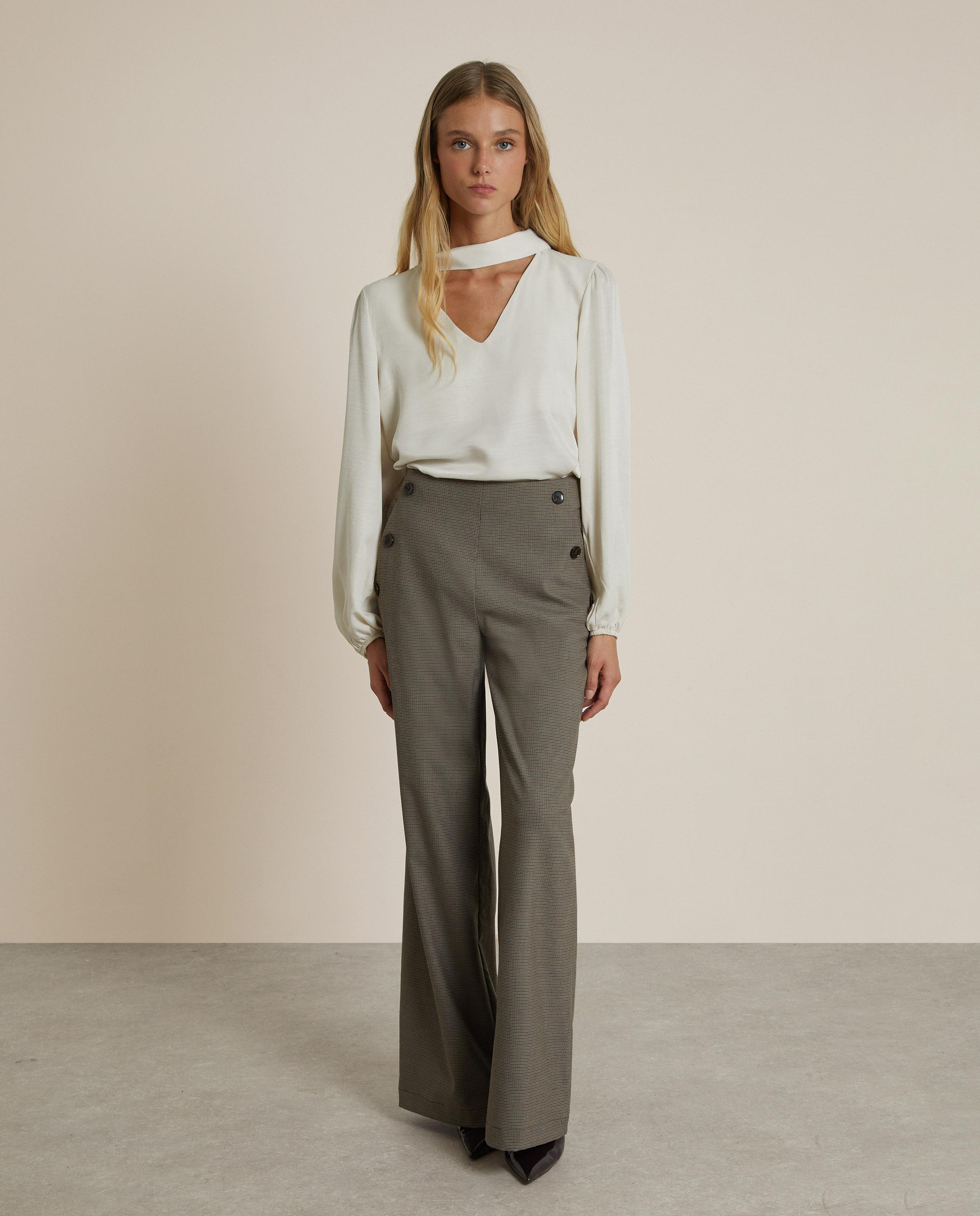 Pantalón ancho de mujer con estampado de pata de gallo - Trucco - Gris oscuro Gris oscuro-1