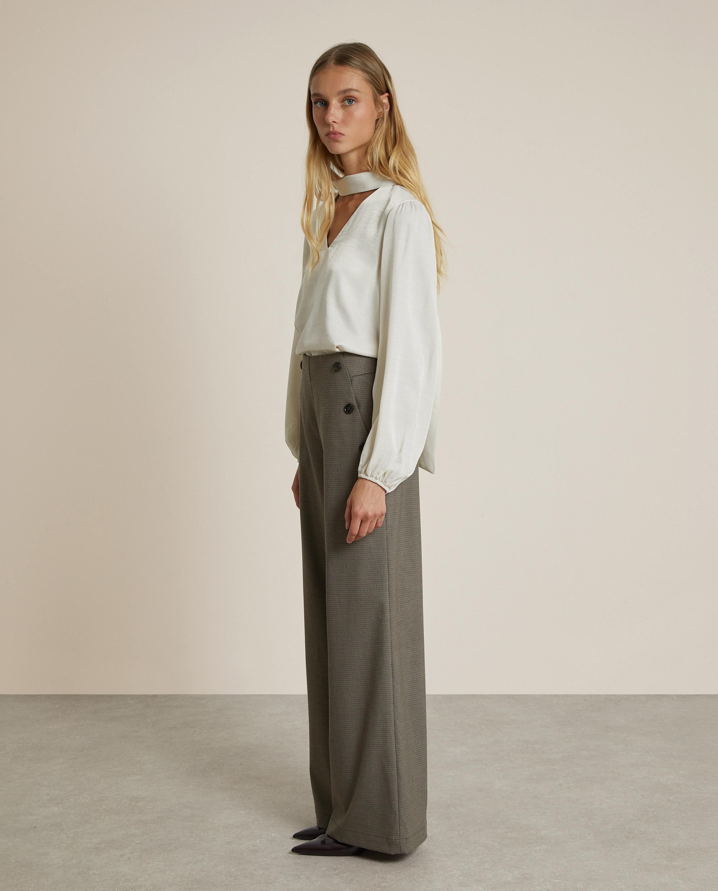 Pantalón ancho de mujer con estampado de pata de gallo - Trucco - Gris oscuro Gris oscuro-3