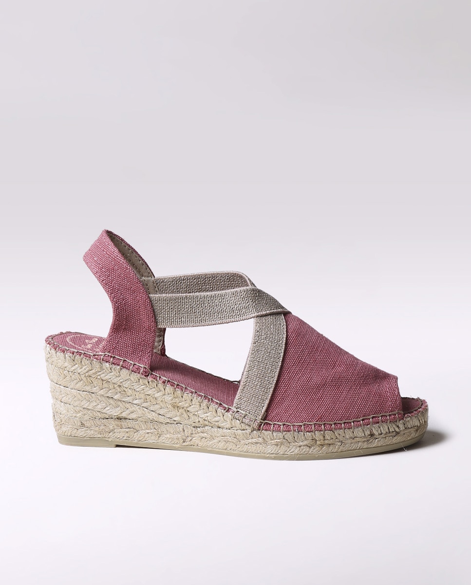 Alpargatas de cuña de mujer de tejido con elásticos - Toni Pons - Rosa Rosa-1