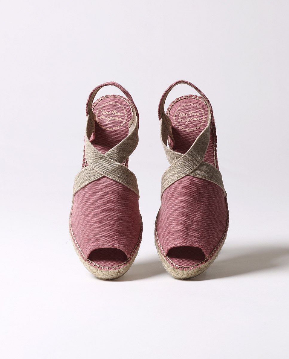 Alpargatas de cuña de mujer de tejido con elásticos - Toni Pons - Rosa Rosa-3