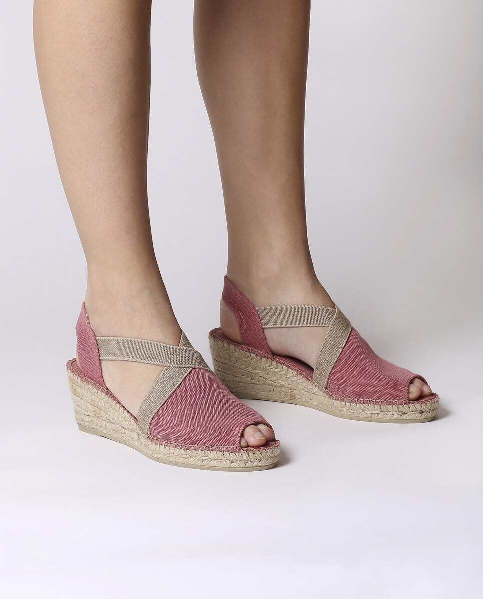 Alpargatas de cuña de mujer de tejido con elásticos - Toni Pons - Rosa Rosa-4