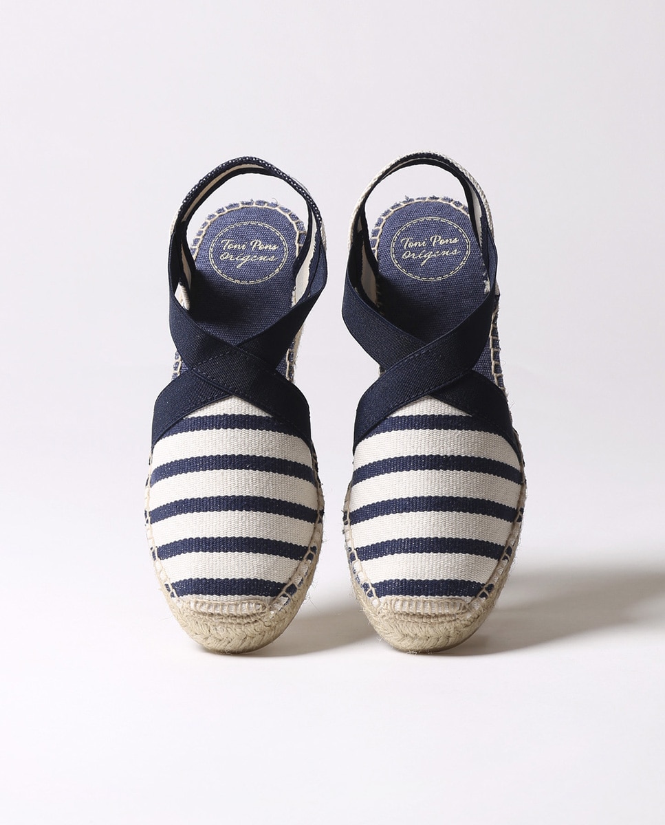 Alpargatas de cuña de mujer de tejido a rayas con elásticos - Toni Pons - Azul Azul-3