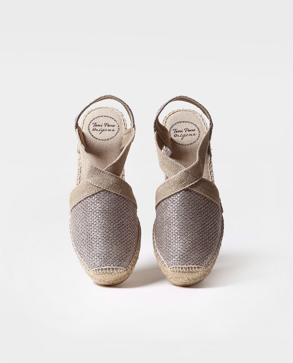 Alpargatas de cuña de mujer de tejido brillante con elásticos - Toni Pons - Oro Oro-3