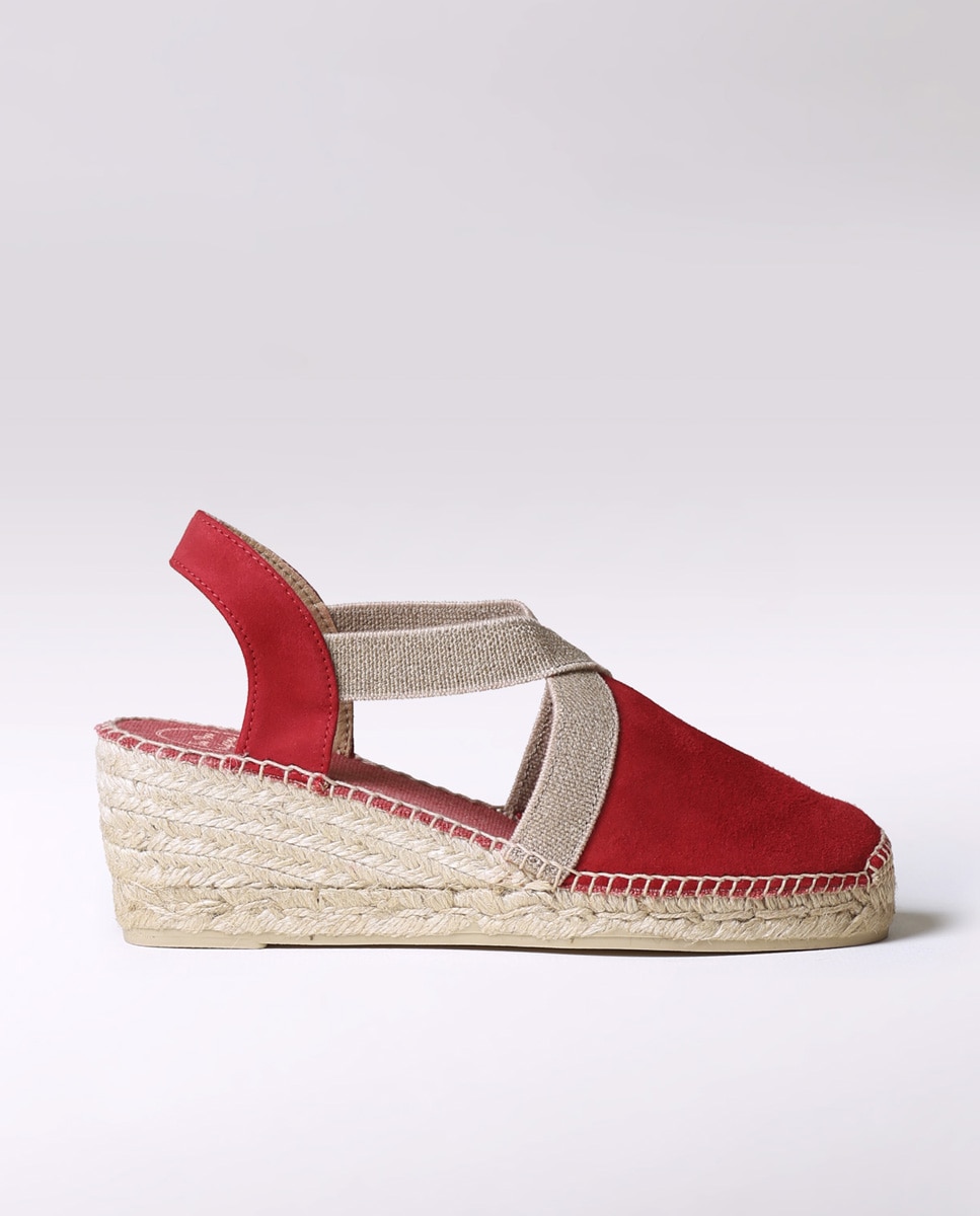 Alpargatas de cuña de mujer de ante con elásticos - Toni Pons - Rojo Rojo-1