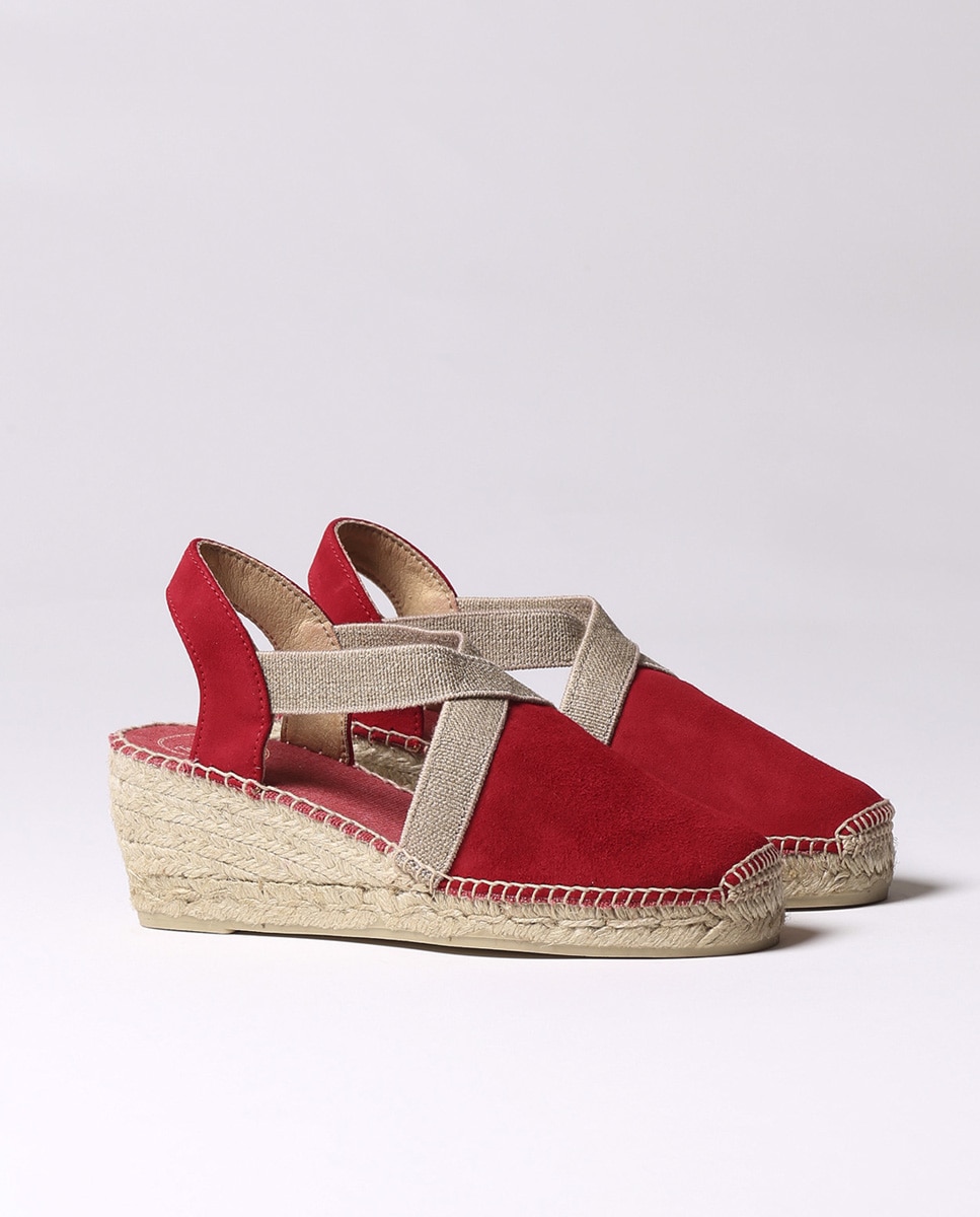 Alpargatas de cuña de mujer de ante con elásticos - Toni Pons - Rojo Rojo-2