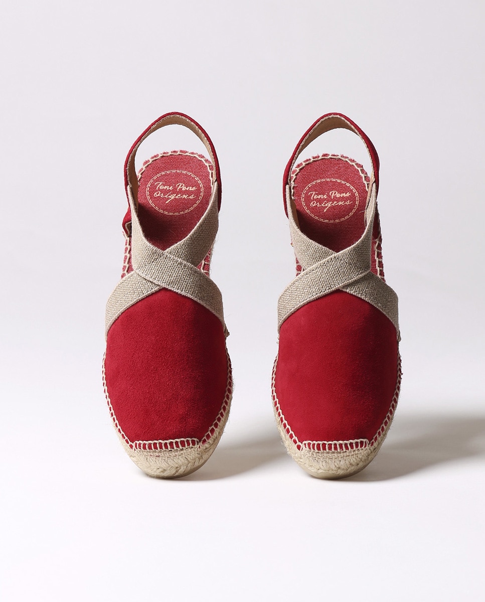 Alpargatas de cuña de mujer de ante con elásticos - Toni Pons - Rojo Rojo-3