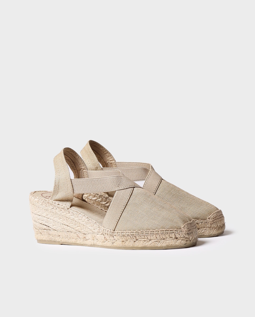 Alpargatas de cuña de mujer de tejido con elásticos - Toni Pons - Beige Beige-4