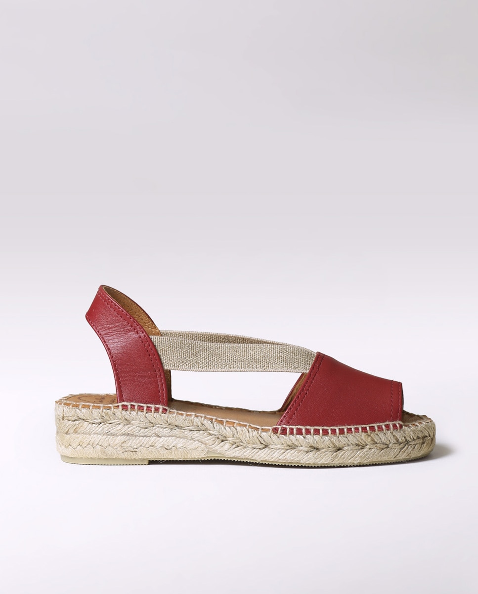Alpargatas planas de mujer de piel con elásticos - Toni Pons - Rojo Rojo-1