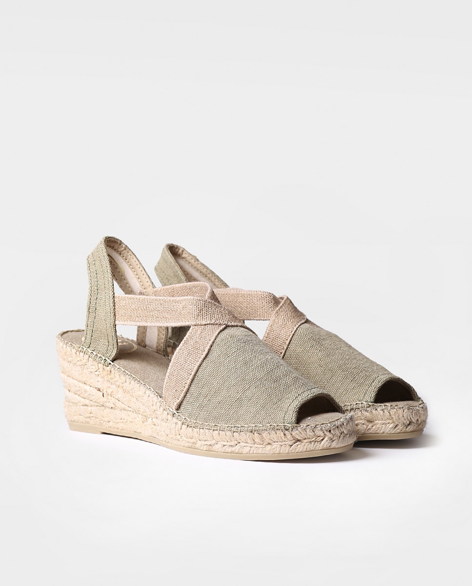 Alpargatas de cuña de mujer de tejido con elásticos - Toni Pons - Kaki Kaki-4