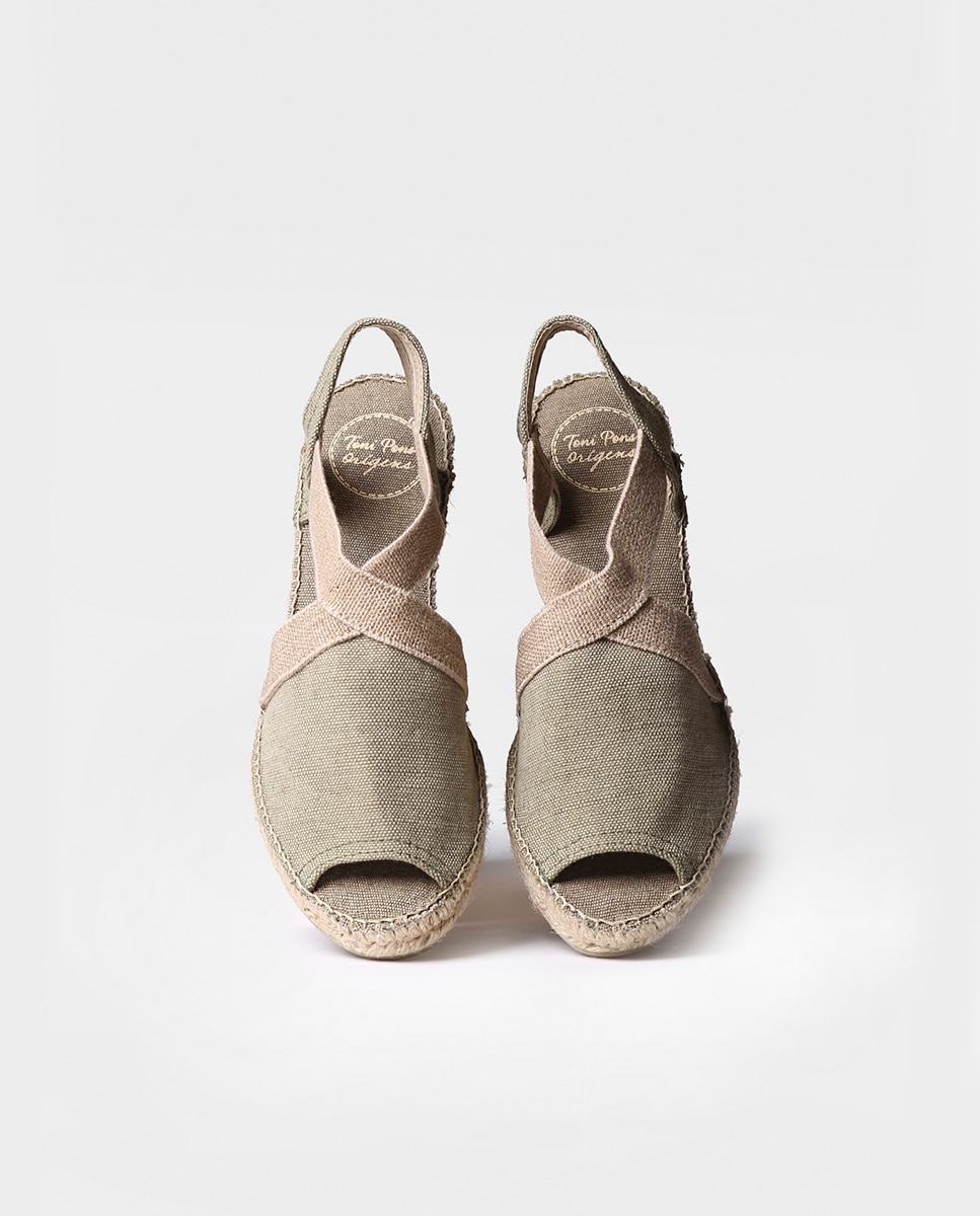 Alpargatas de cuña de mujer de tejido con elásticos - Toni Pons - Kaki Kaki-3