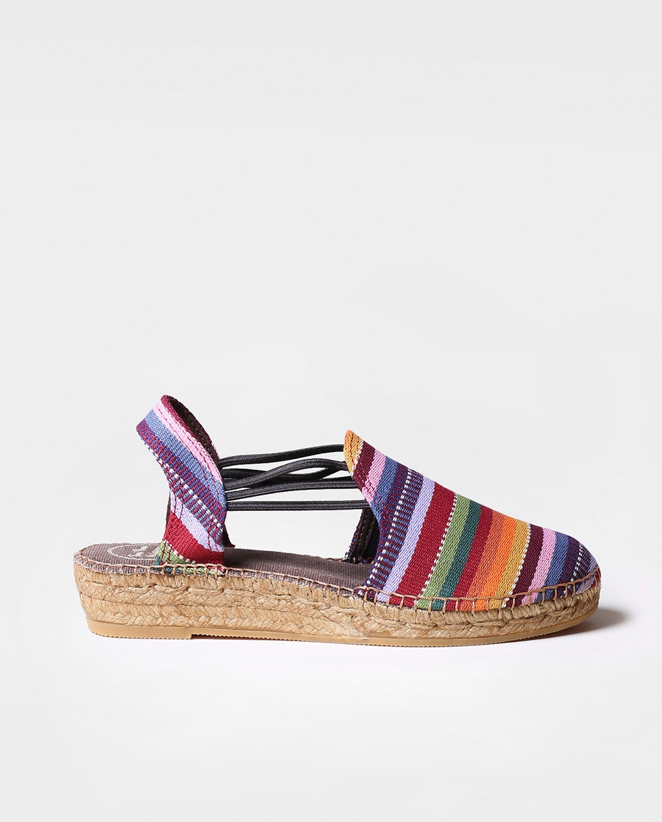 Alpargatas de cuña de mujer de tejido a rayas con elásticos - Toni Pons - Burdeos Burdeos-1
