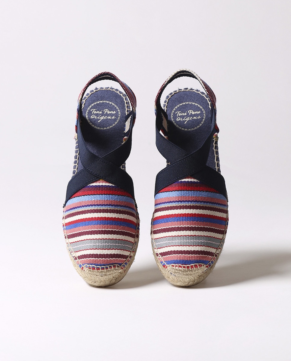 Alpargatas de cuña de mujer de tejido a rayas con elásticos - Toni Pons - Multicolor Multicolor-3