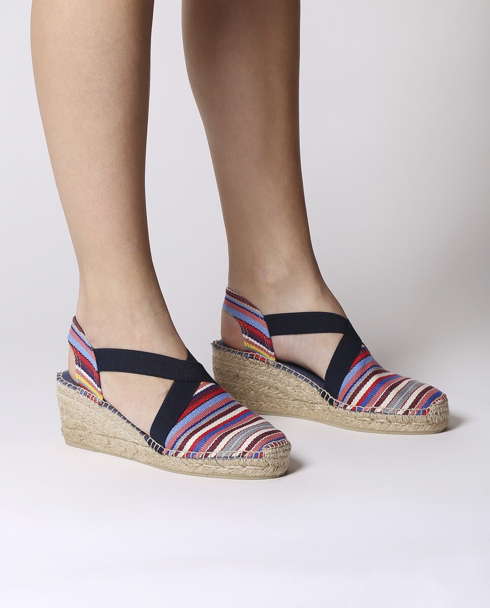 Alpargatas de cuña de mujer de tejido a rayas con elásticos - Toni Pons - Multicolor Multicolor-4