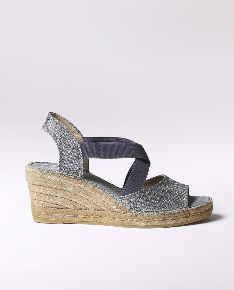 Alpargatas de cuña de mujer de tejido brillante con elásticos - Toni Pons - Gris Gris-1