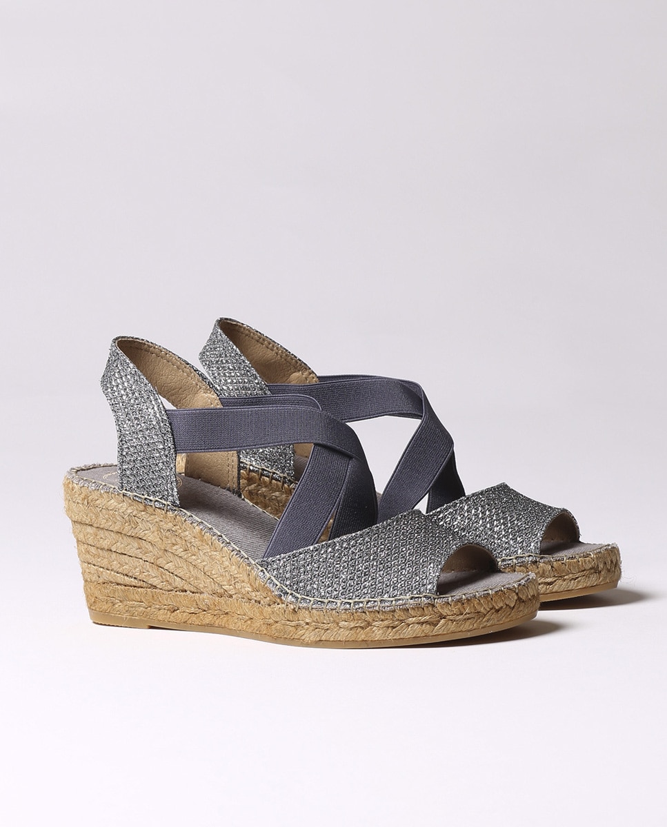 Alpargatas de cuña de mujer de tejido brillante con elásticos - Toni Pons - Gris Gris-2