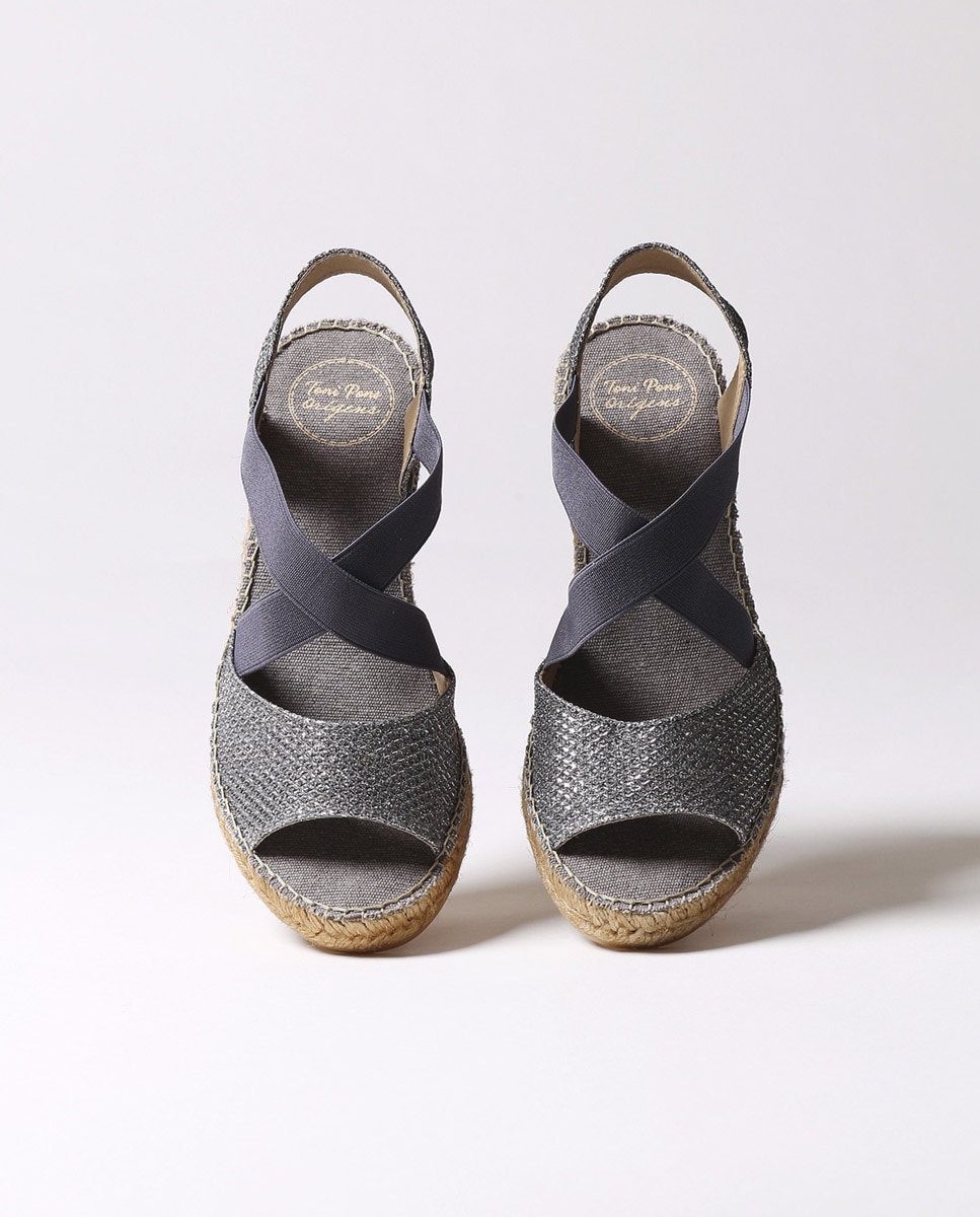 Alpargatas de cuña de mujer de tejido brillante con elásticos - Toni Pons - Gris Gris-3