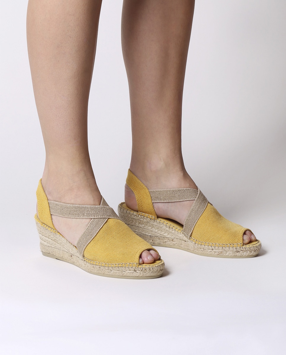 Alpargatas de cuña de mujer de tejido con elásticos - Toni Pons - Amarillo Amarillo-4