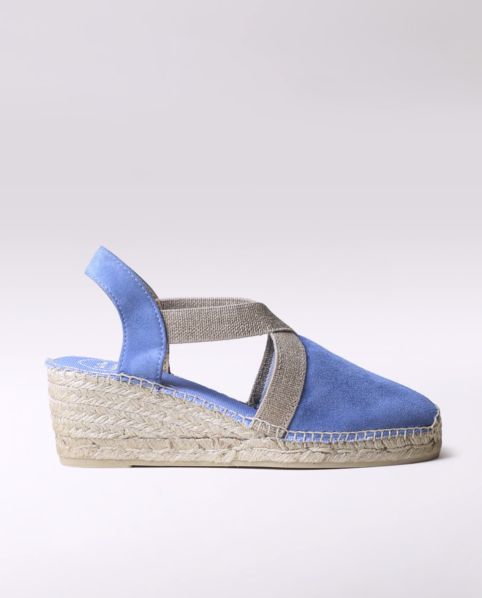 Alpargatas de cuña de mujer de ante con elásticos - Toni Pons - Azul Azul-1