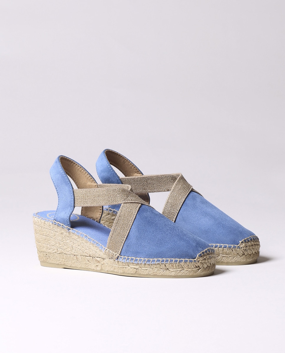 Alpargatas de cuña de mujer de ante con elásticos - Toni Pons - Azul Azul-2