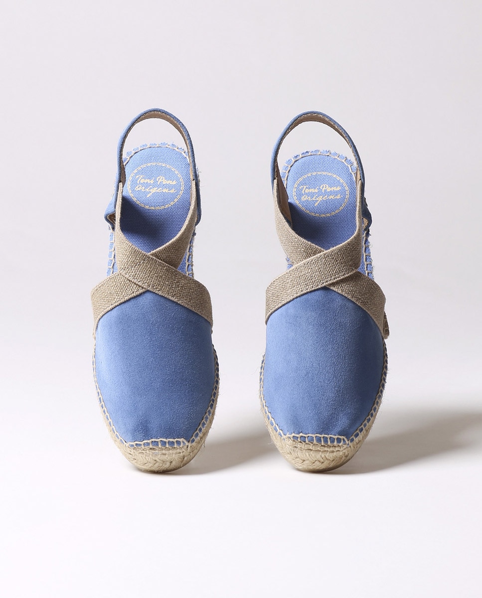 Alpargatas de cuña de mujer de ante con elásticos - Toni Pons - Azul Azul-3