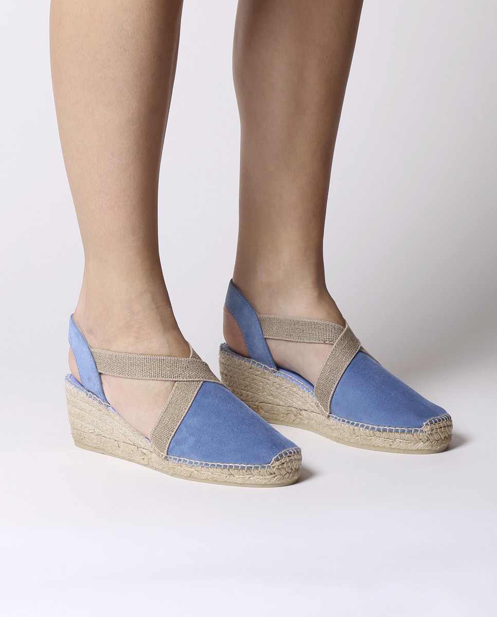 Alpargatas de cuña de mujer de ante con elásticos - Toni Pons - Azul Azul-4
