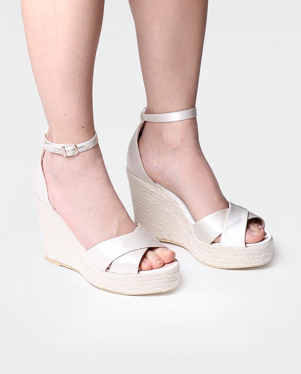 Sandalias de cuña de mujer de tejido con hebilla - Toni Pons - Crudo Crudo-2