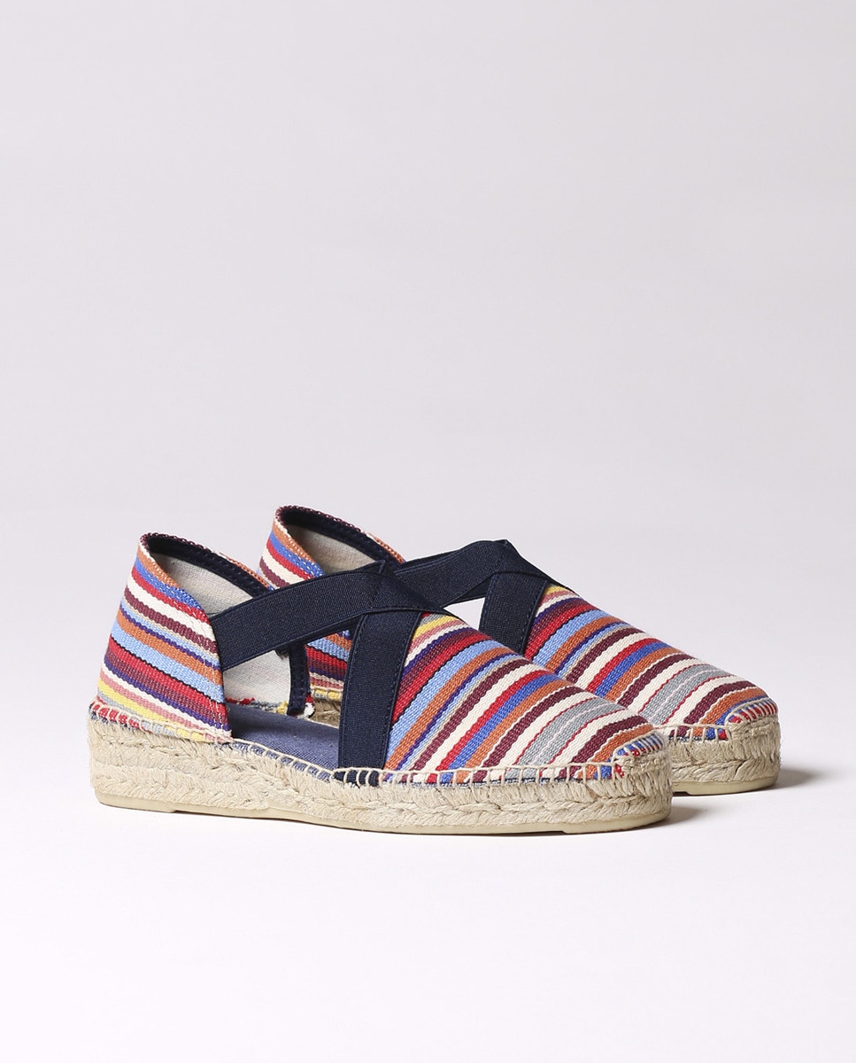 Imagen 2 de Alpargatas de cuña de mujer de tejido a rayas con elásticos - Multicolor Multicolor