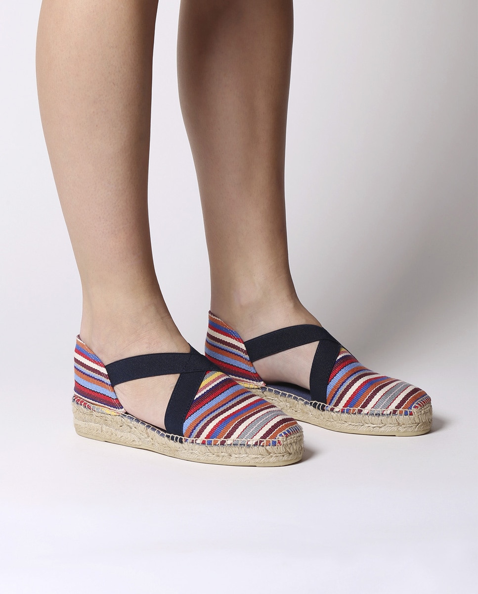 Imagen 4 de Alpargatas de cuña de mujer de tejido a rayas con elásticos - Multicolor Multicolor