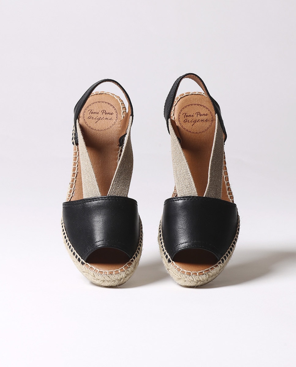 Alpargatas de cuña de mujer de piel con elásticos - Toni Pons - Negro Negro-3