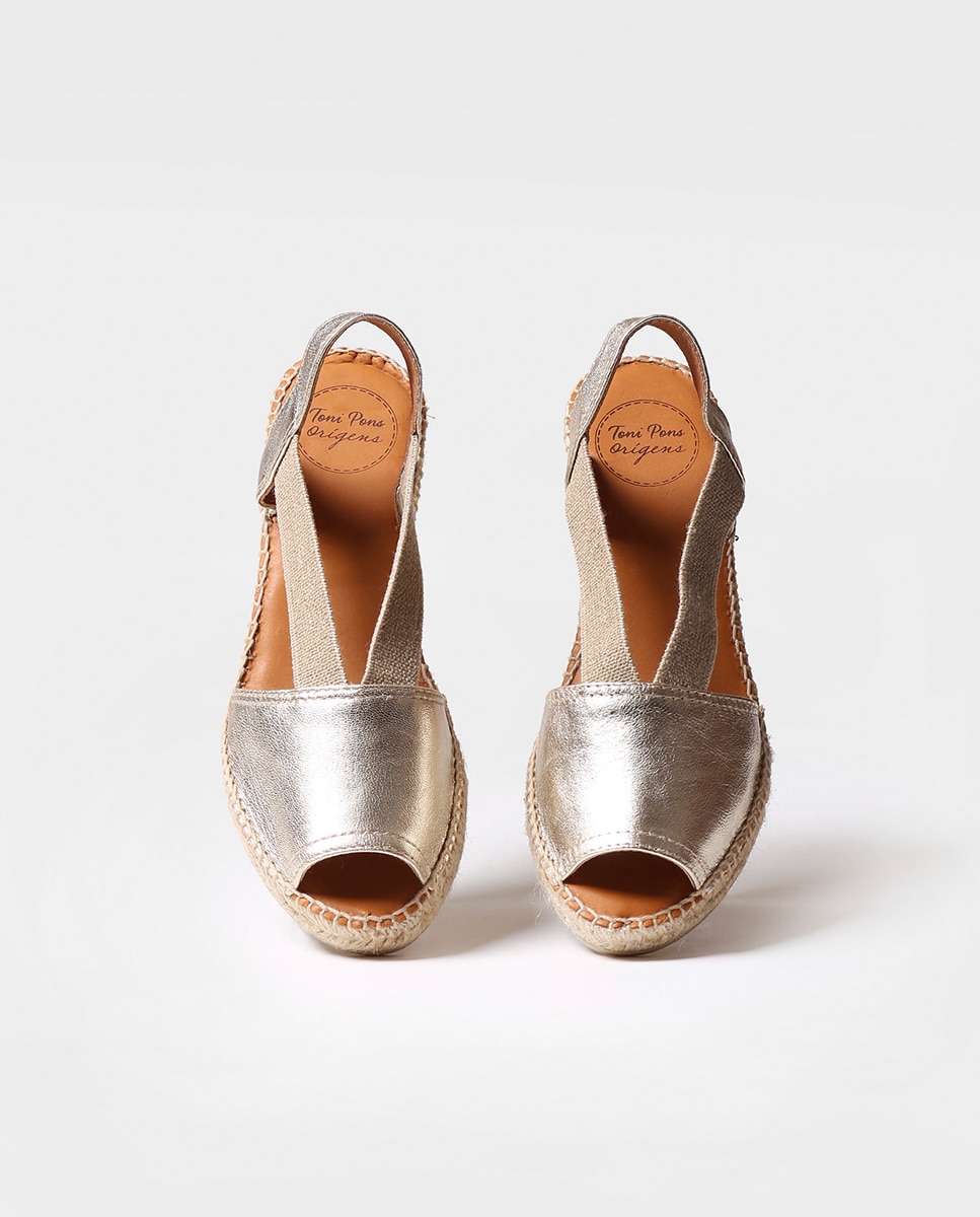 Alpargatas de cuña de mujer de piel con elásticos - Toni Pons - Oro Oro-2